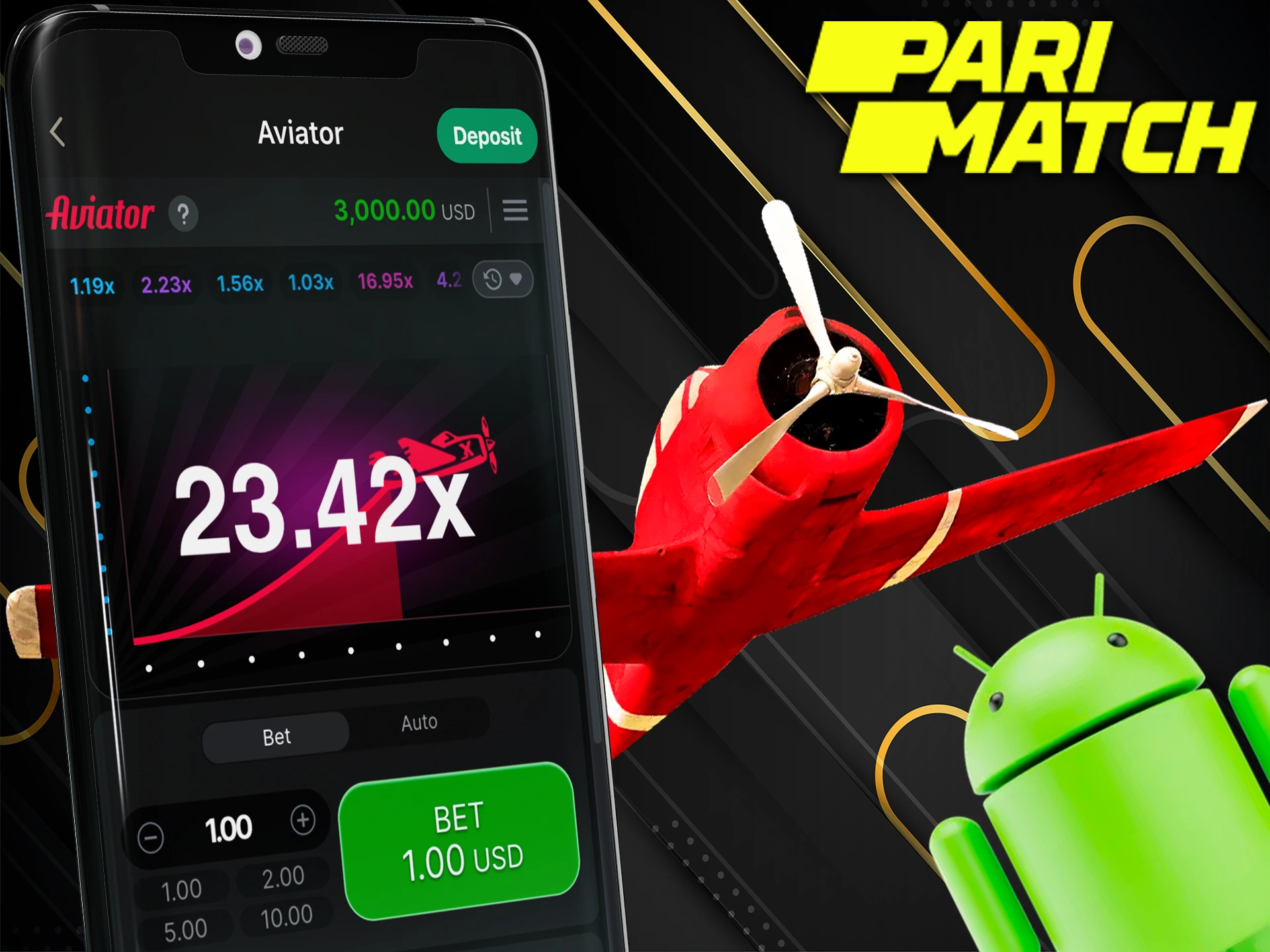 Play Aviator using the Pari Bet Android app.