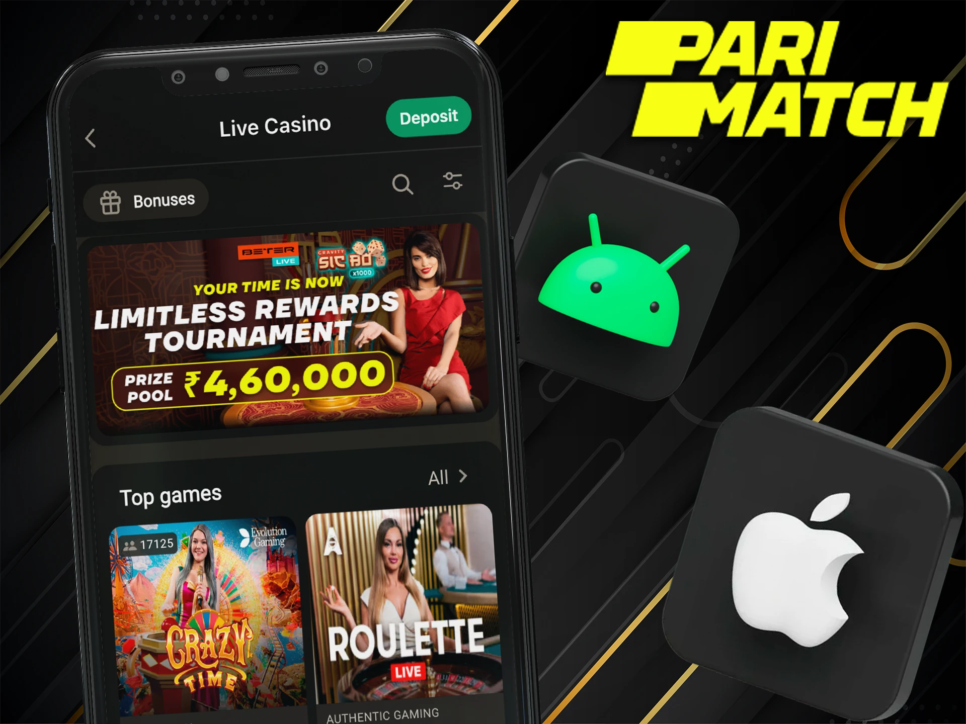 Play and win at the casino on the Pari Bet mobile app.