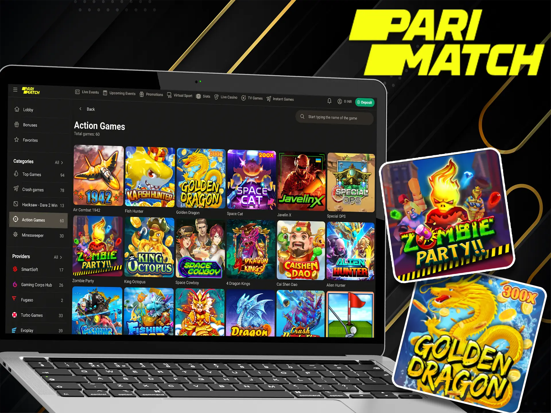 Find the action game for you in Pari Bet large catalog.