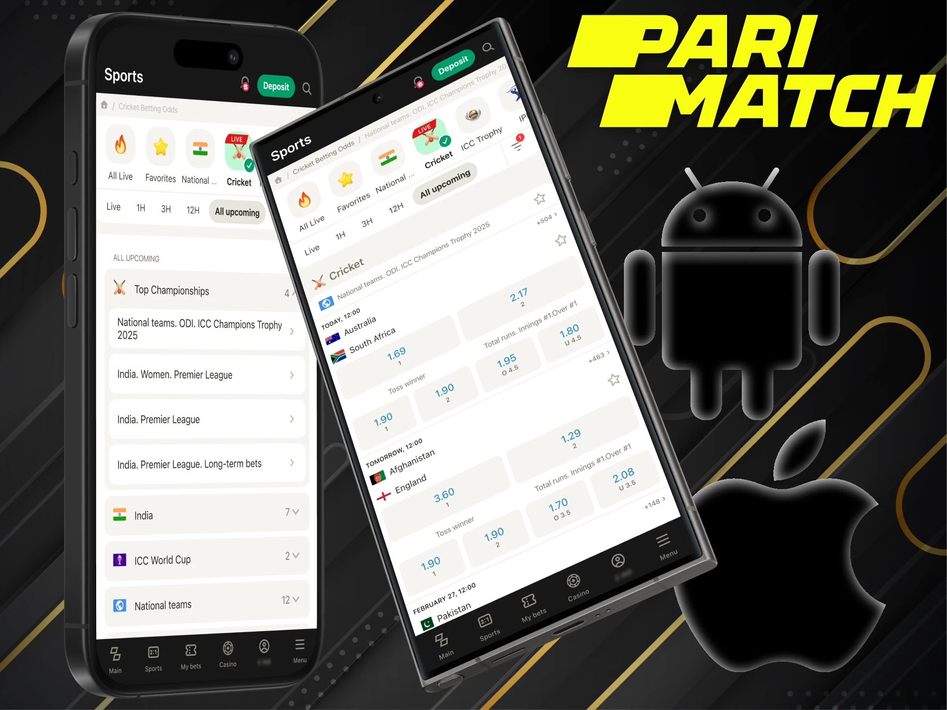 Bet on cricket through the Parimatch mobile app.