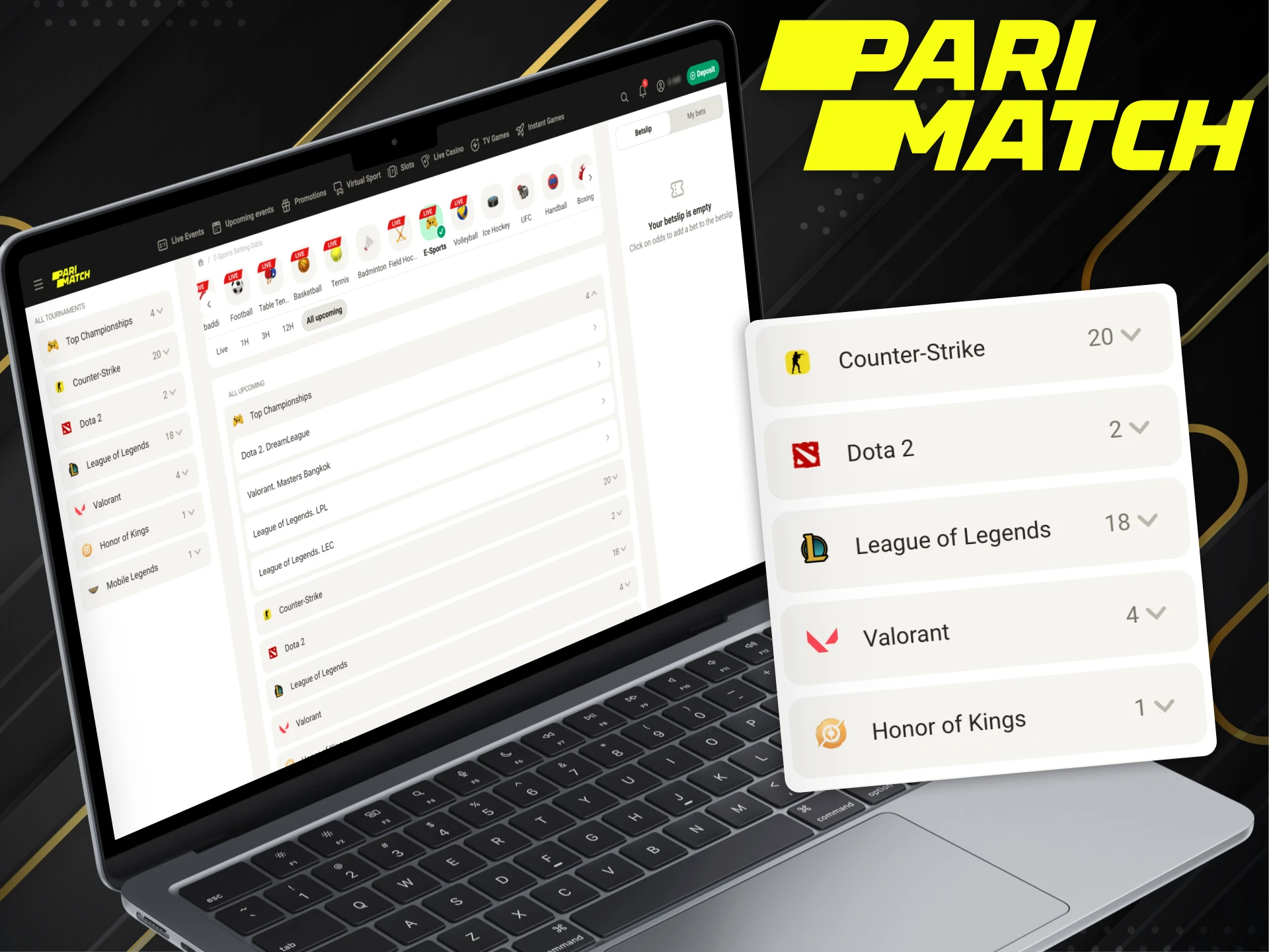 Parimatch platform supports all the popular eSports types.