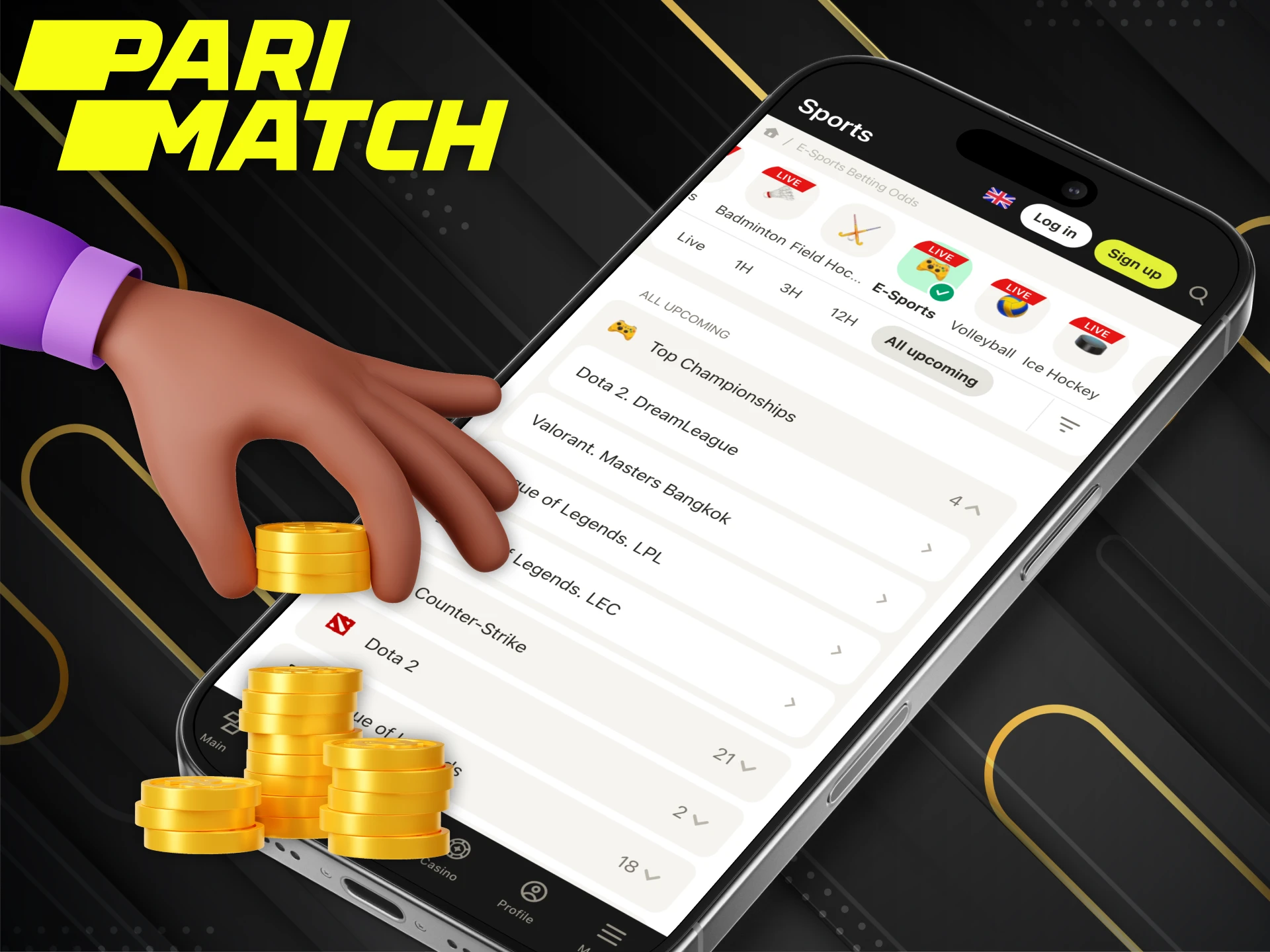 You can start Parimatch eSports betting via mobile app.