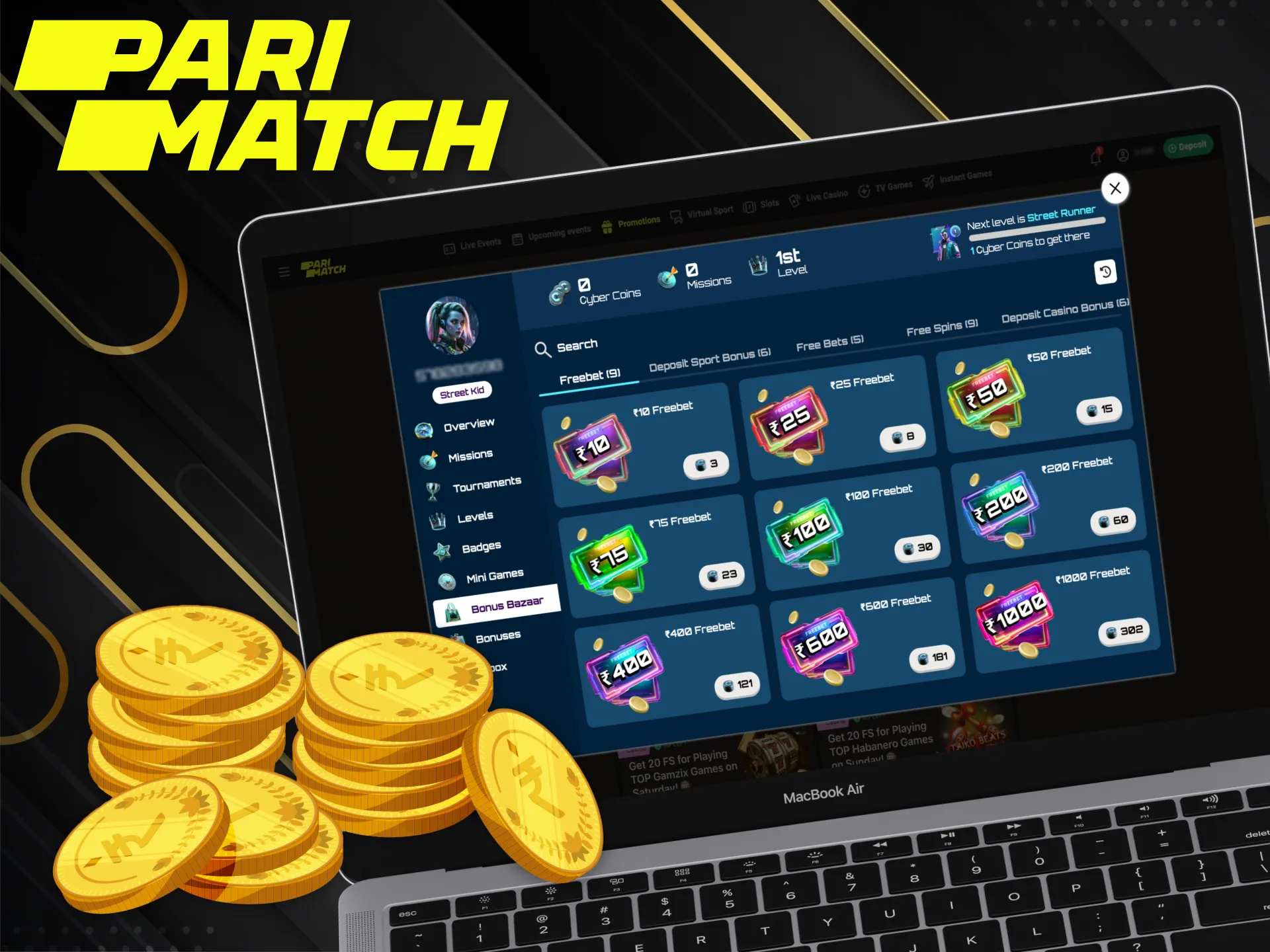 Open access to exclusive Parimatch bonuses by collecting more coins.