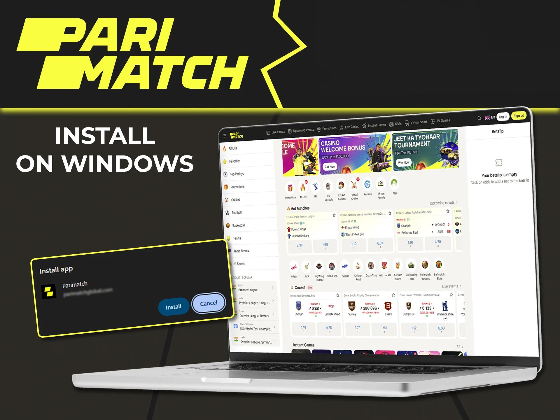 Fast performance and excellent security, all this about the Parimatch app for Windows devices.