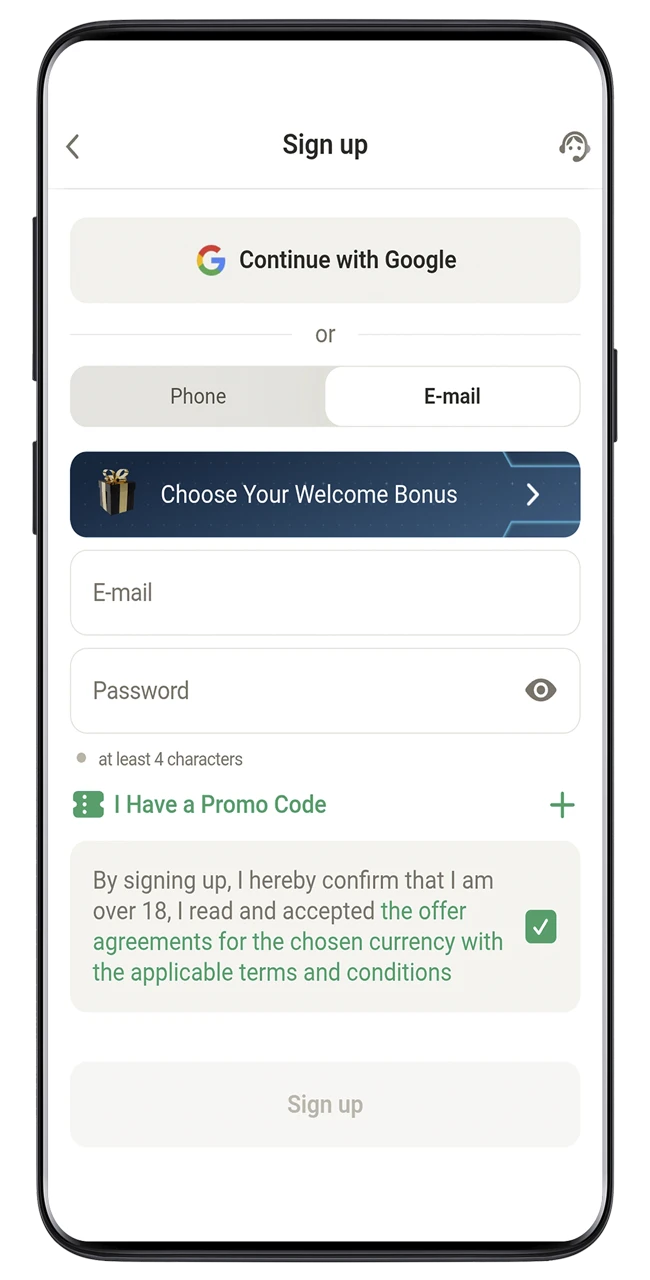 Quick registration on the Parimatch website is available to every user.