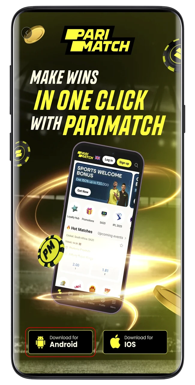 Use the Android logo to start installing the Parimatch app.