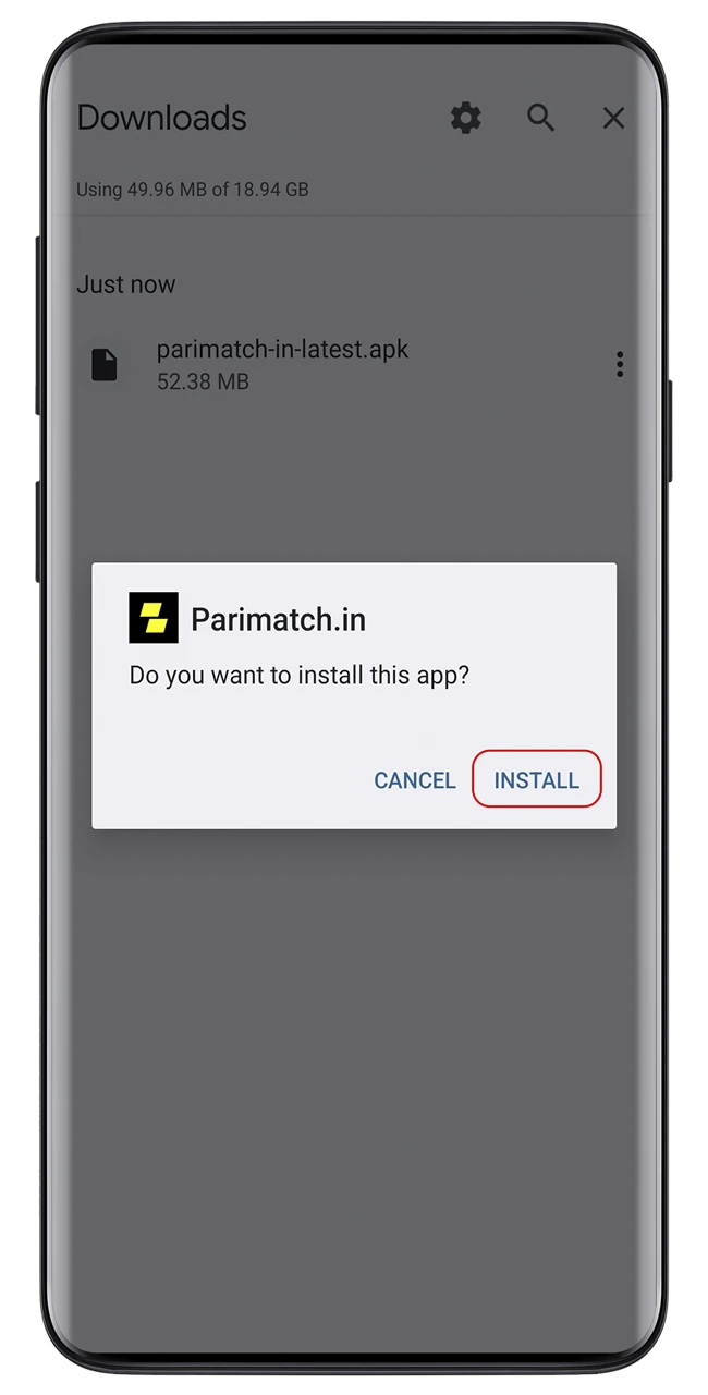 Run the installation file of the Parimatch application and wait for some time.