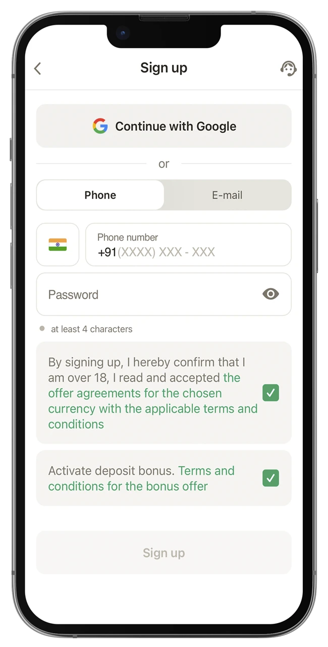 To install the Parimatch app you need a simple registration in a few clicks.