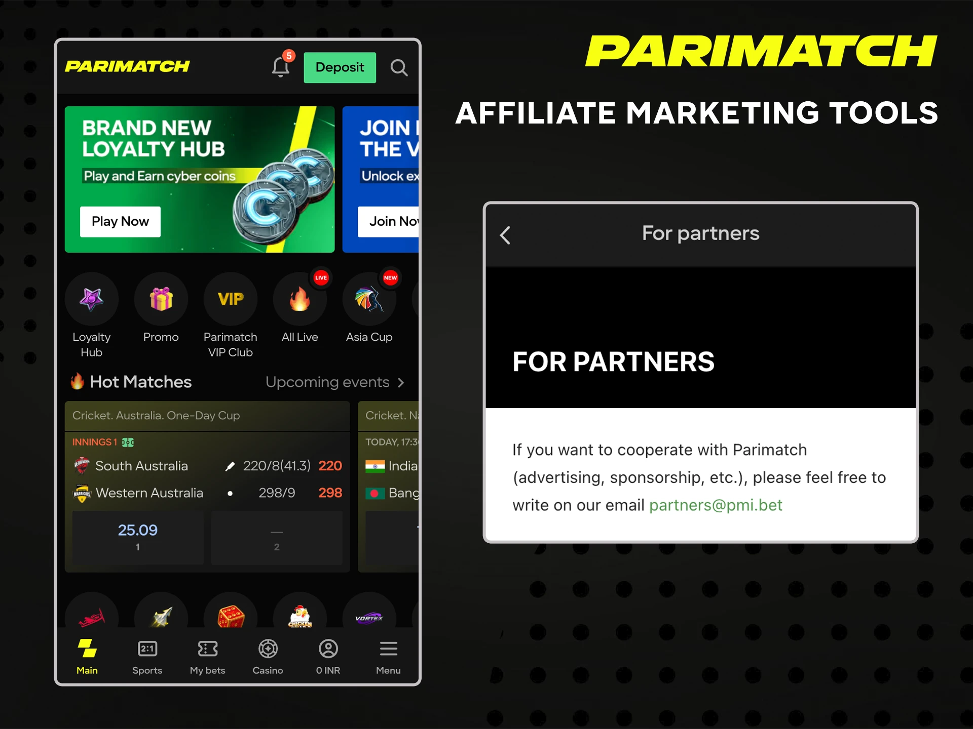 Promote Parimatch easily with customizable marketing materials.