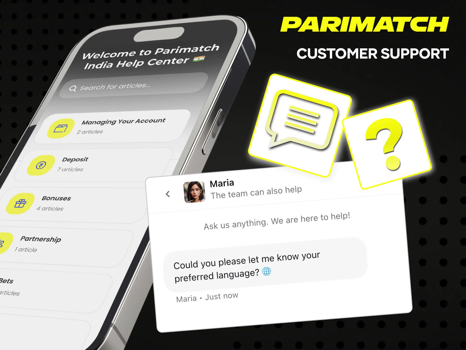 Take advantage of support for difficulties with the Parimatch app.