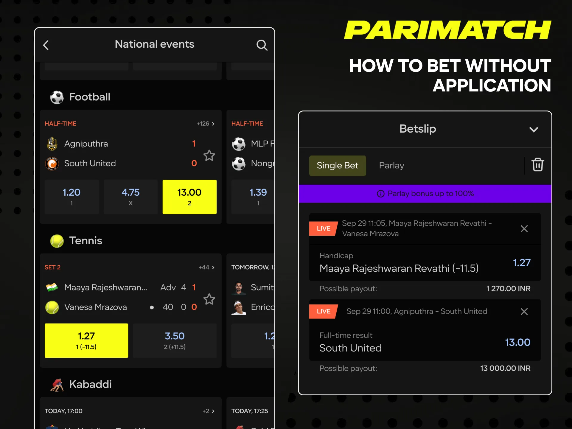 Place your bets without using the Parimatch app.