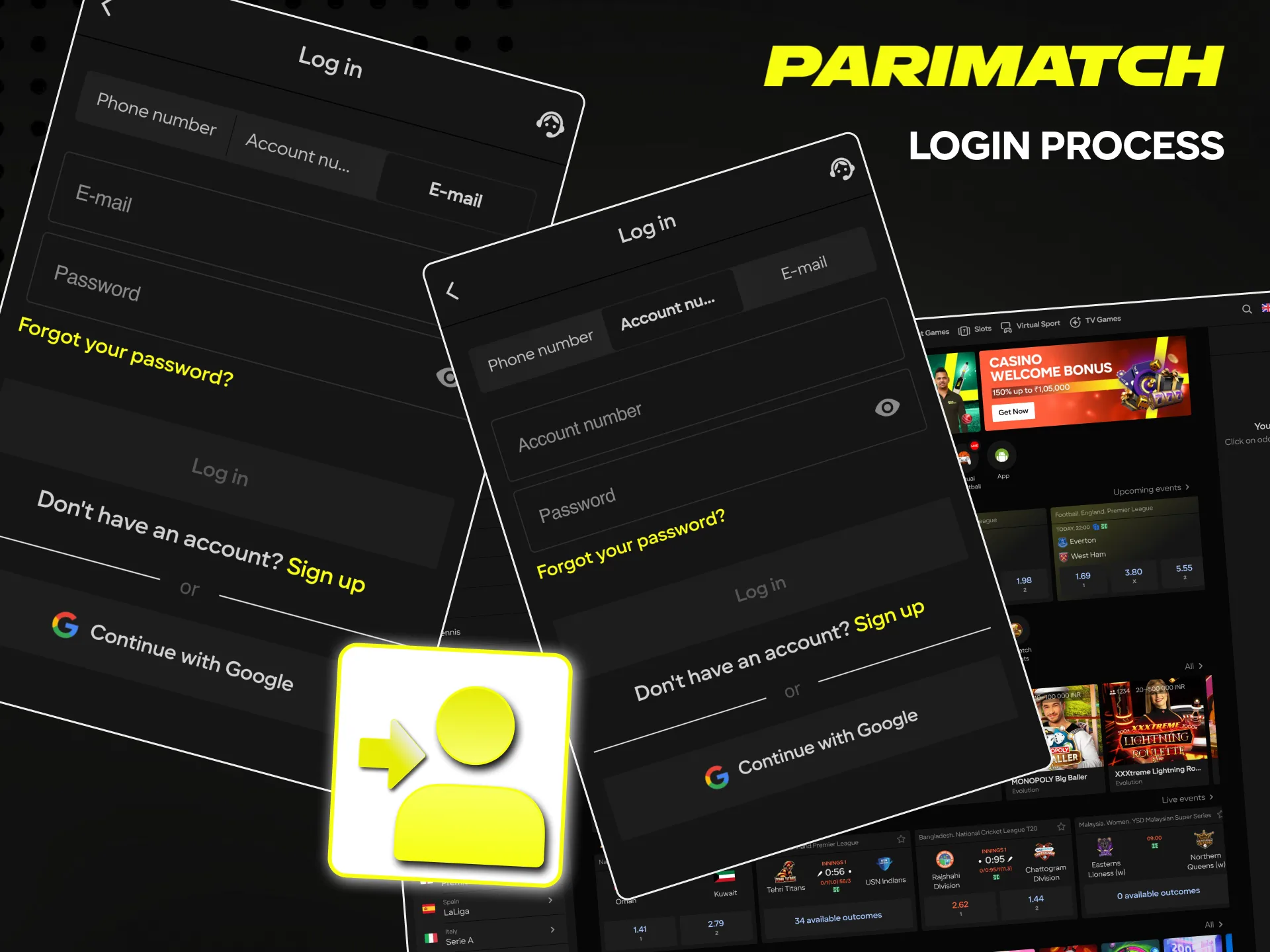Log in to your personal Parimatch account.