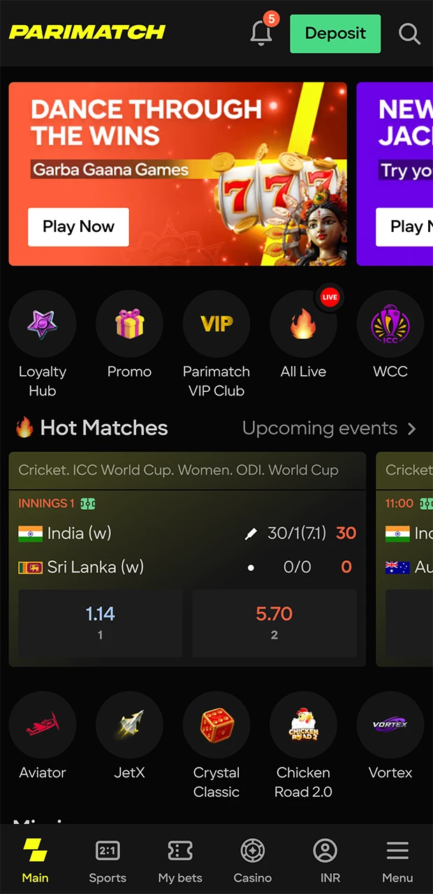 Parimatch Home Page.