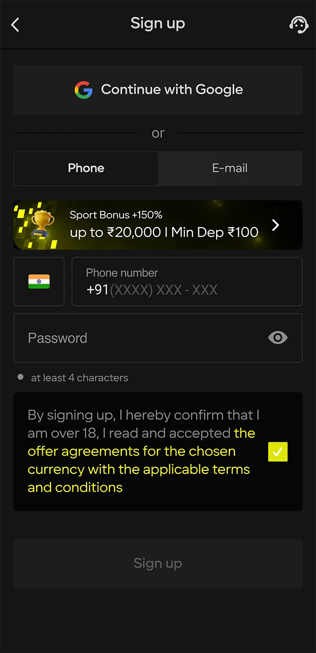 Parimatch account registration.
