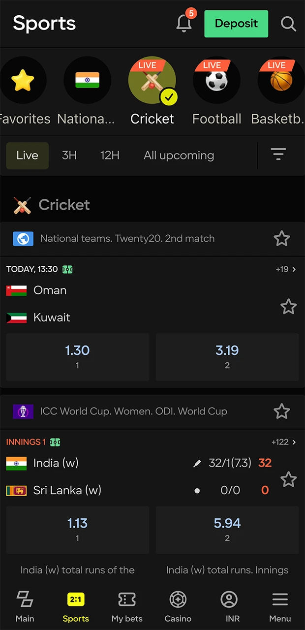 Sports betting at Parimatch.