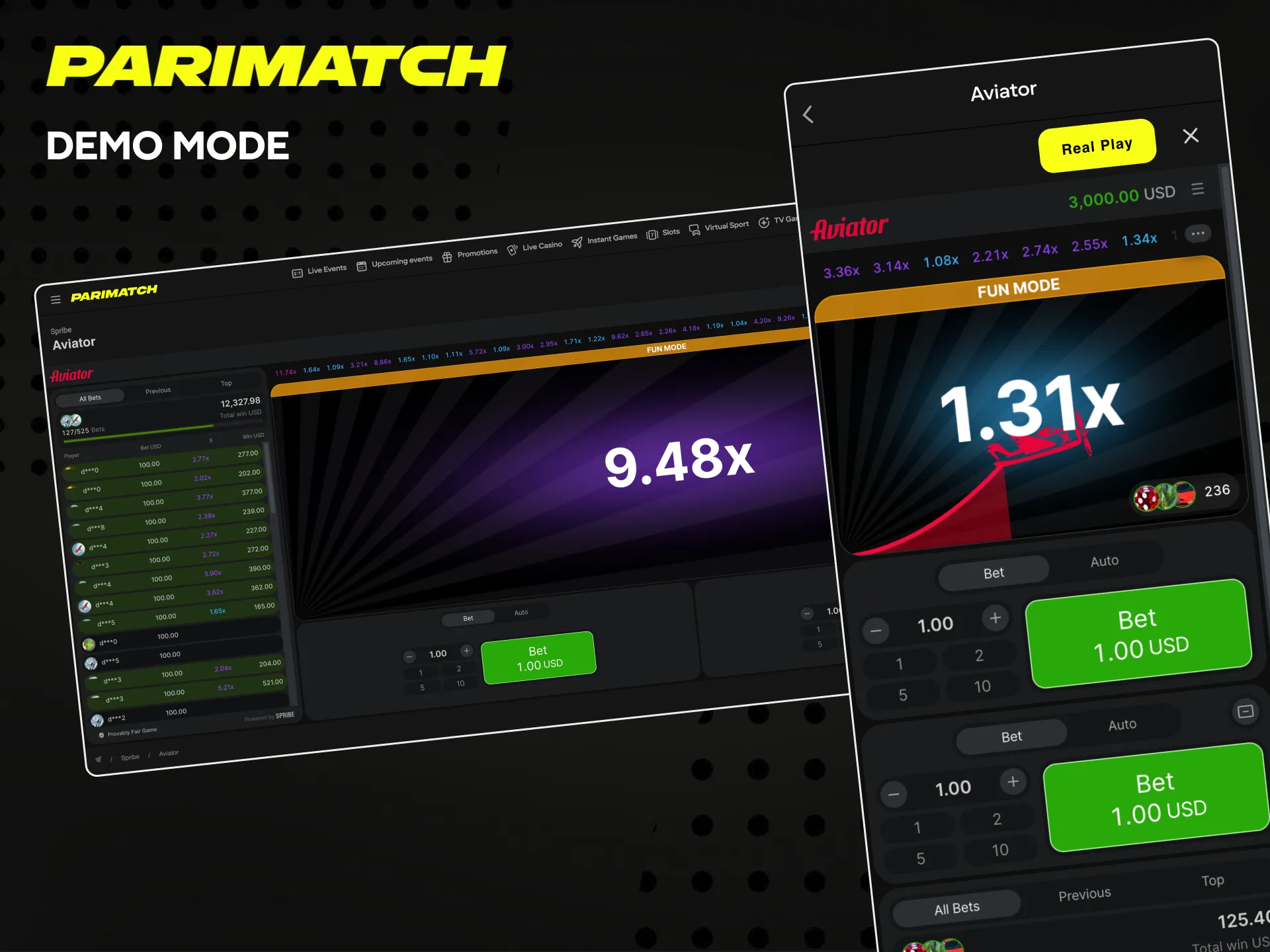 Play the demo version of Aviator with Parimatch.