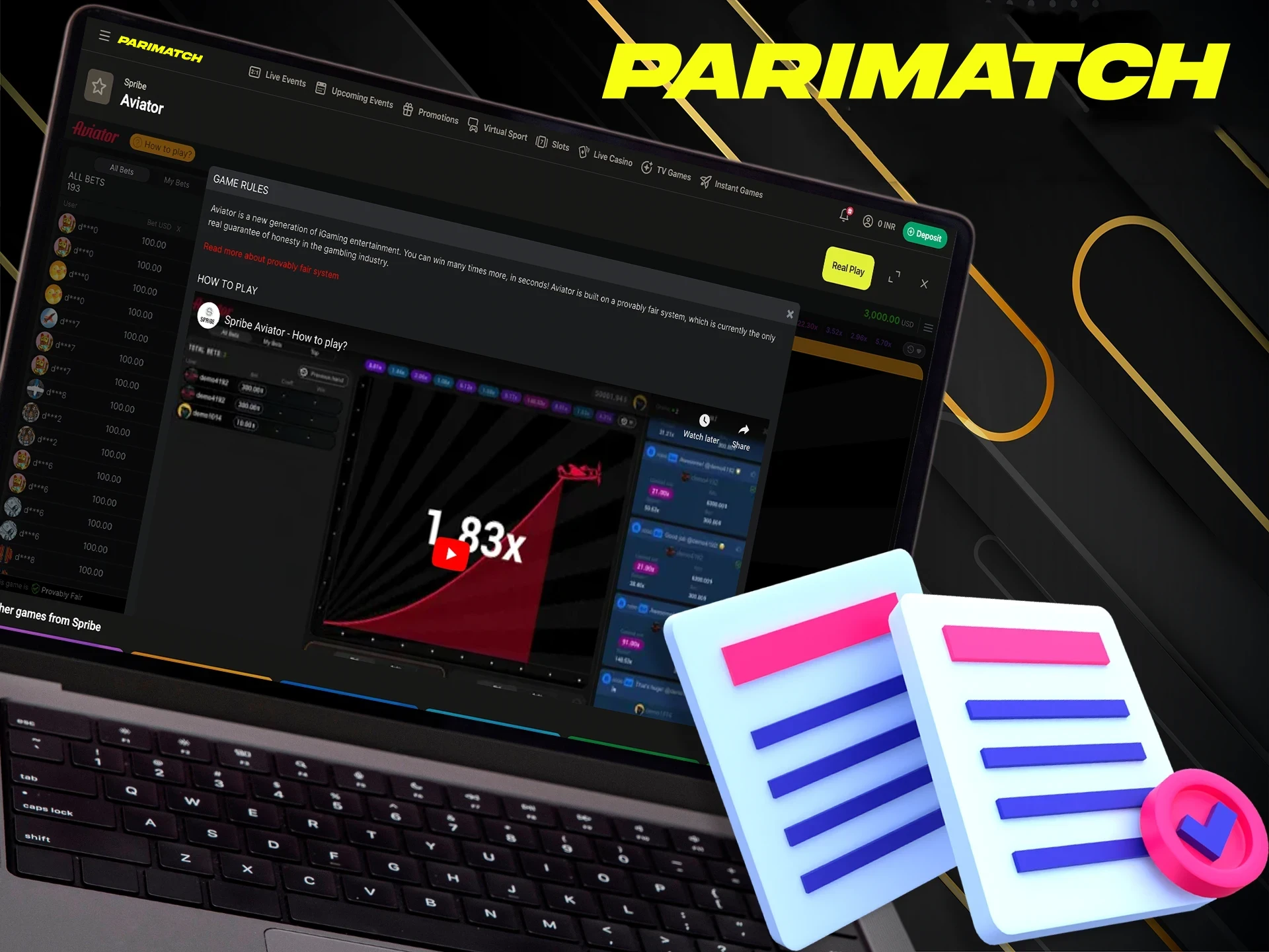 Read the Aviator game rules with Parimatch.