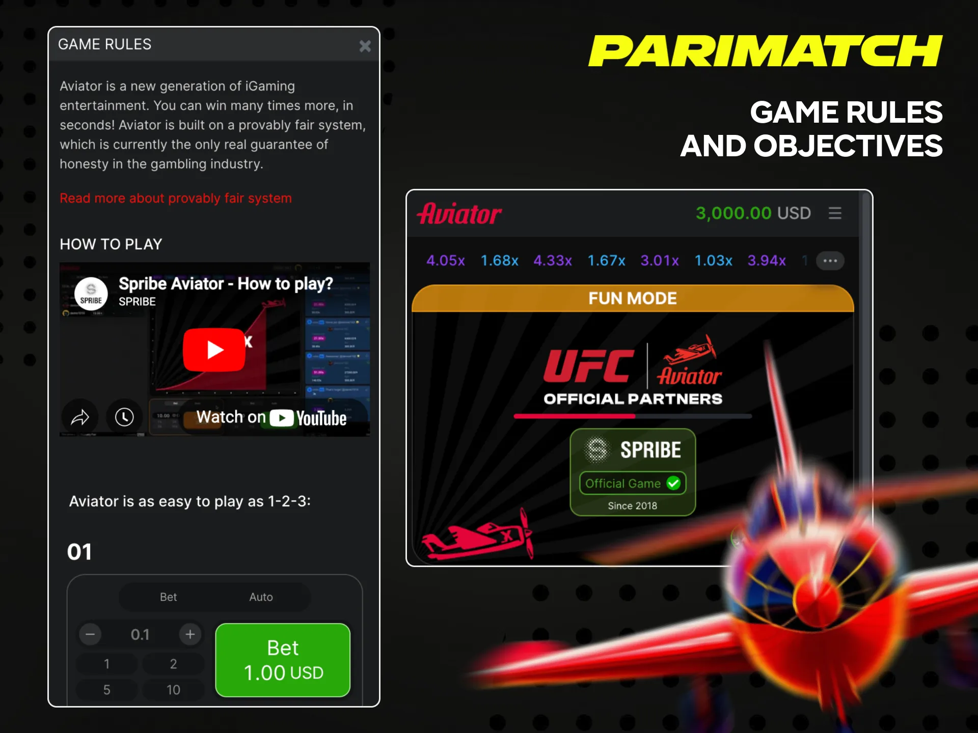 Read the Aviator game rules with Parimatch.