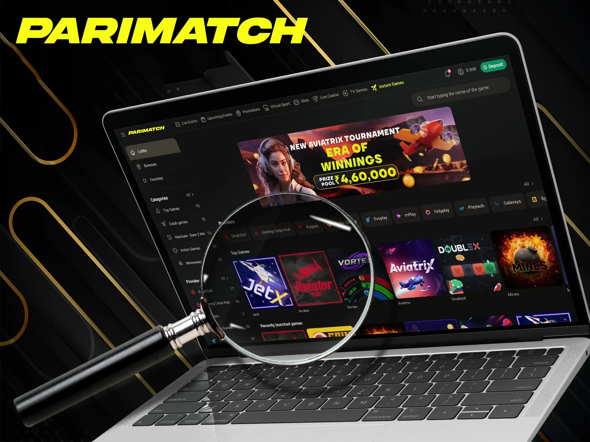 Find the Aviator game in the Instant Game section of Parimatch.