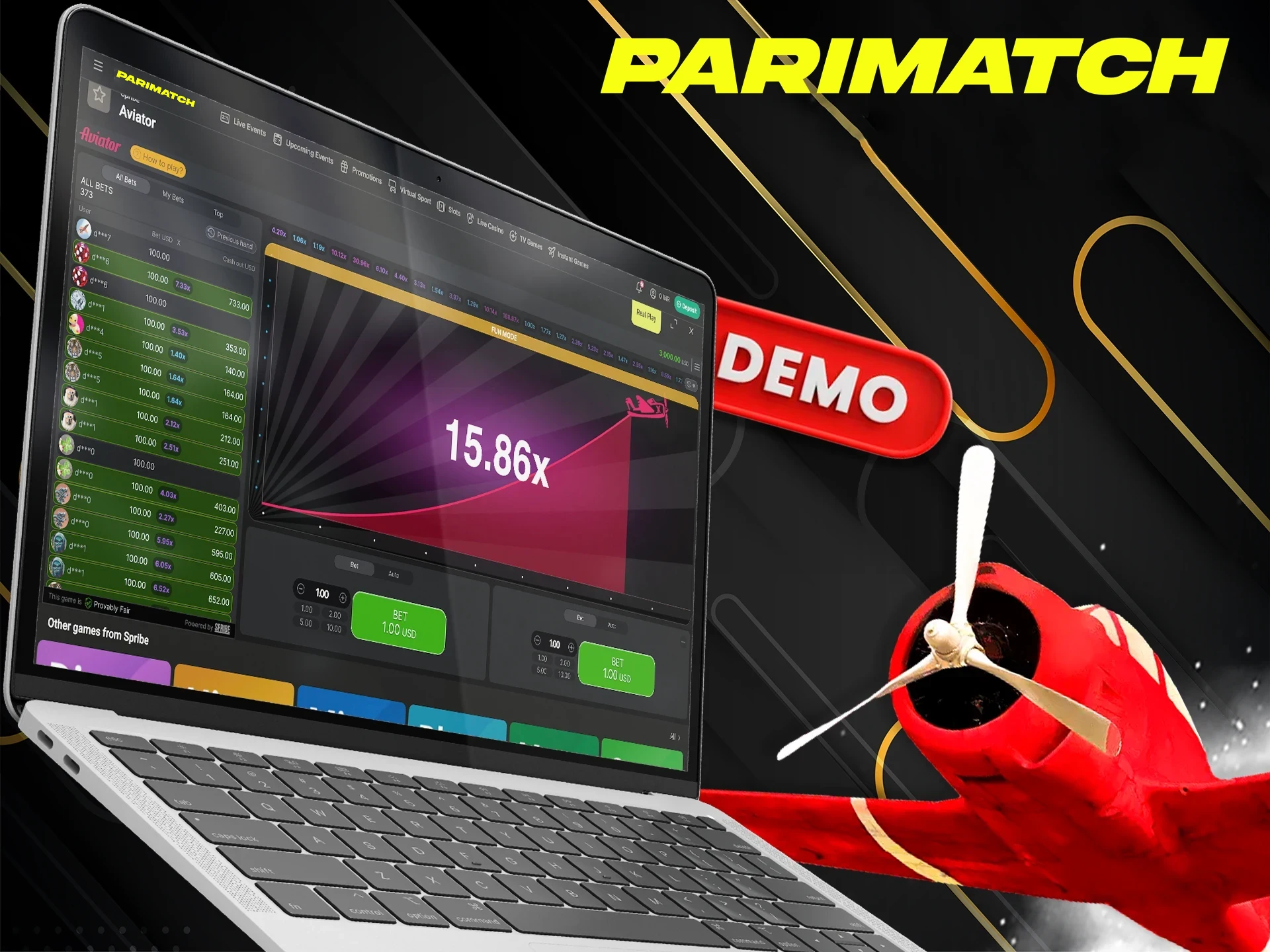 Play the demo version of Aviator with Parimatch.