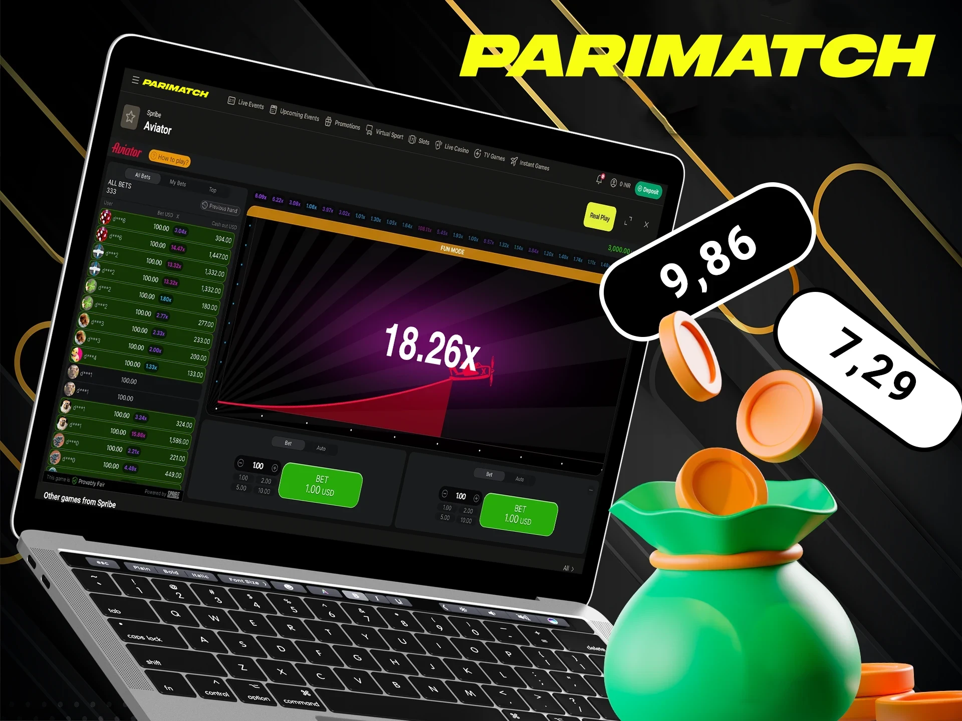 Use predictors and signals to play Aviator at Parimatch.