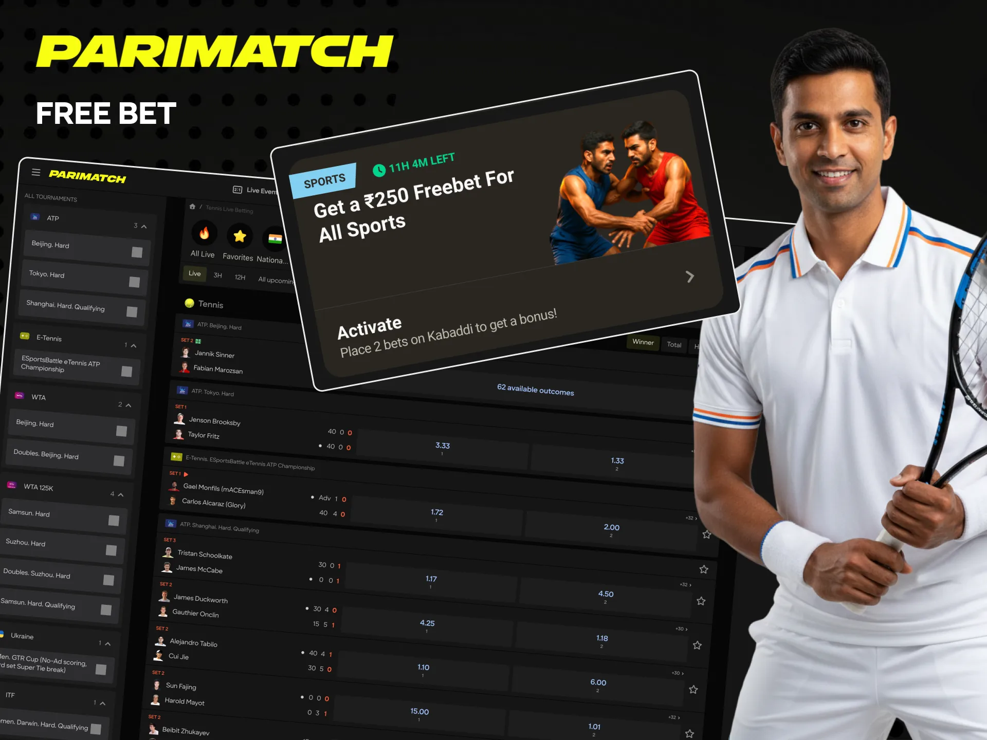 Place free bets along with the bonus from Parimatch.