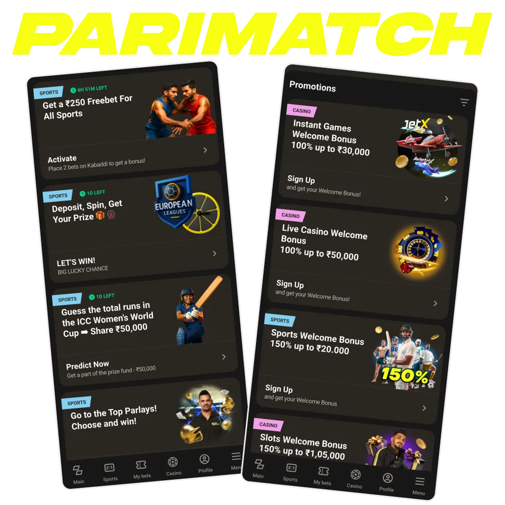 Choose your bonus from the ones presented in Parimatch.