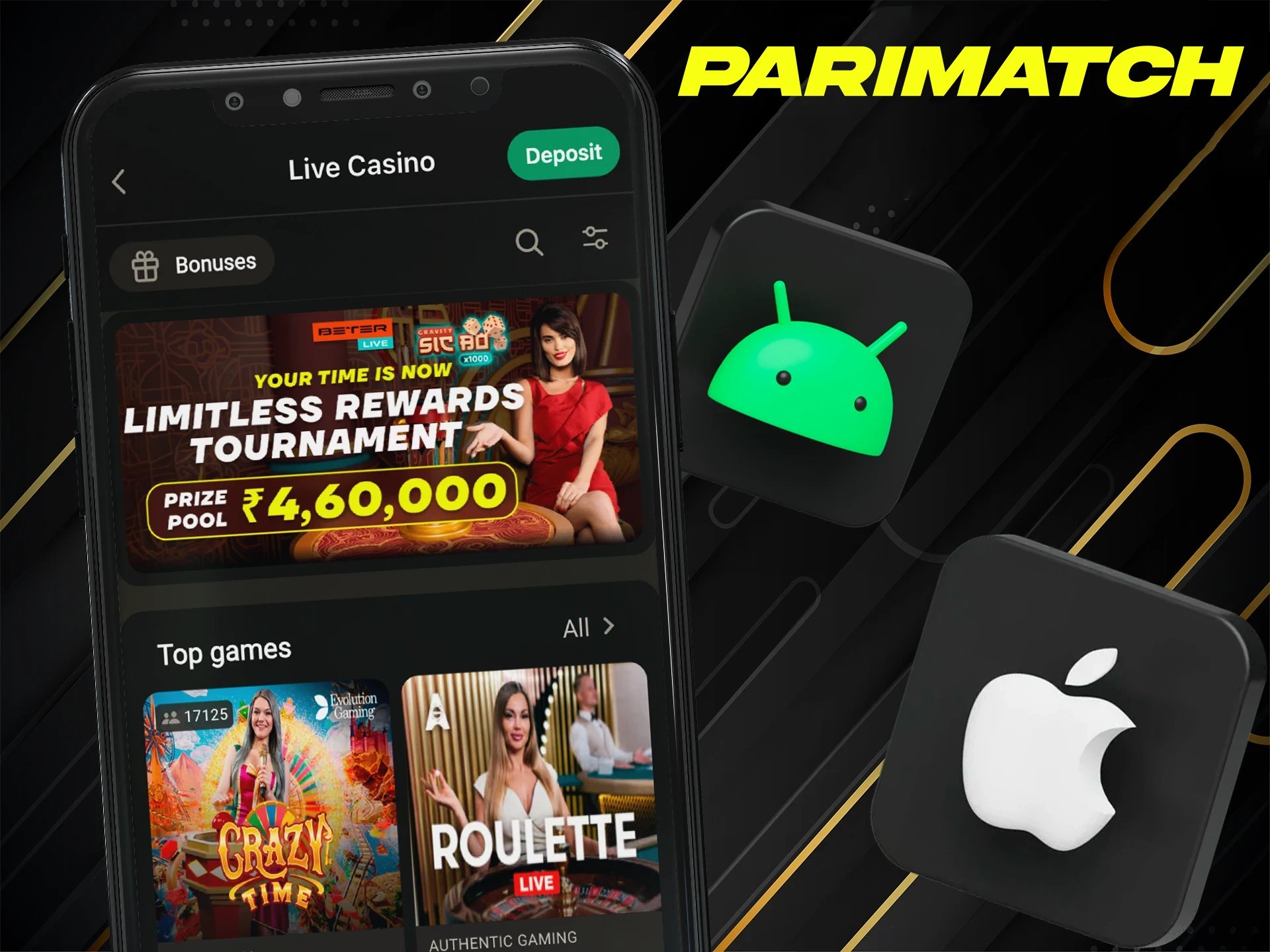 Play and win at the casino on the Parimatch mobile app.