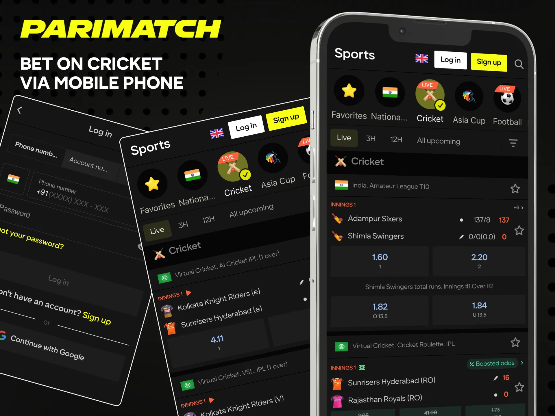 Bet on cricket through the Parimatch mobile app.