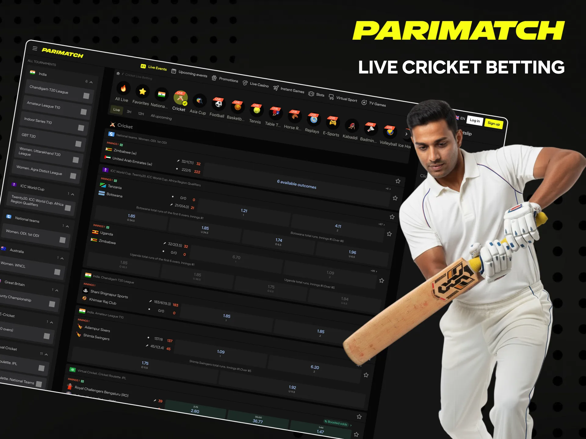 On Parimatch platform the live cricket option is available.