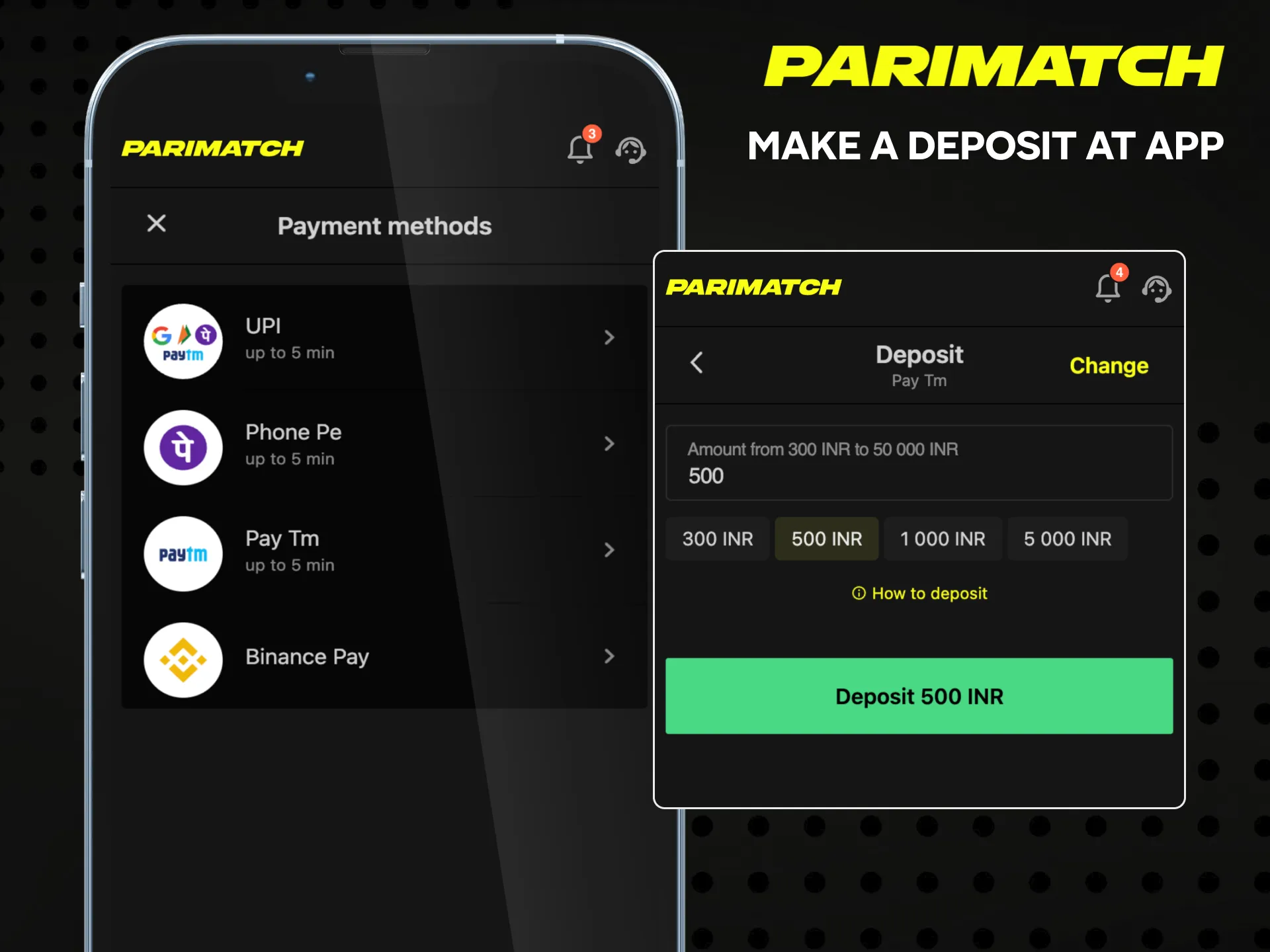 Fund your gaming account using the Parimatch app.