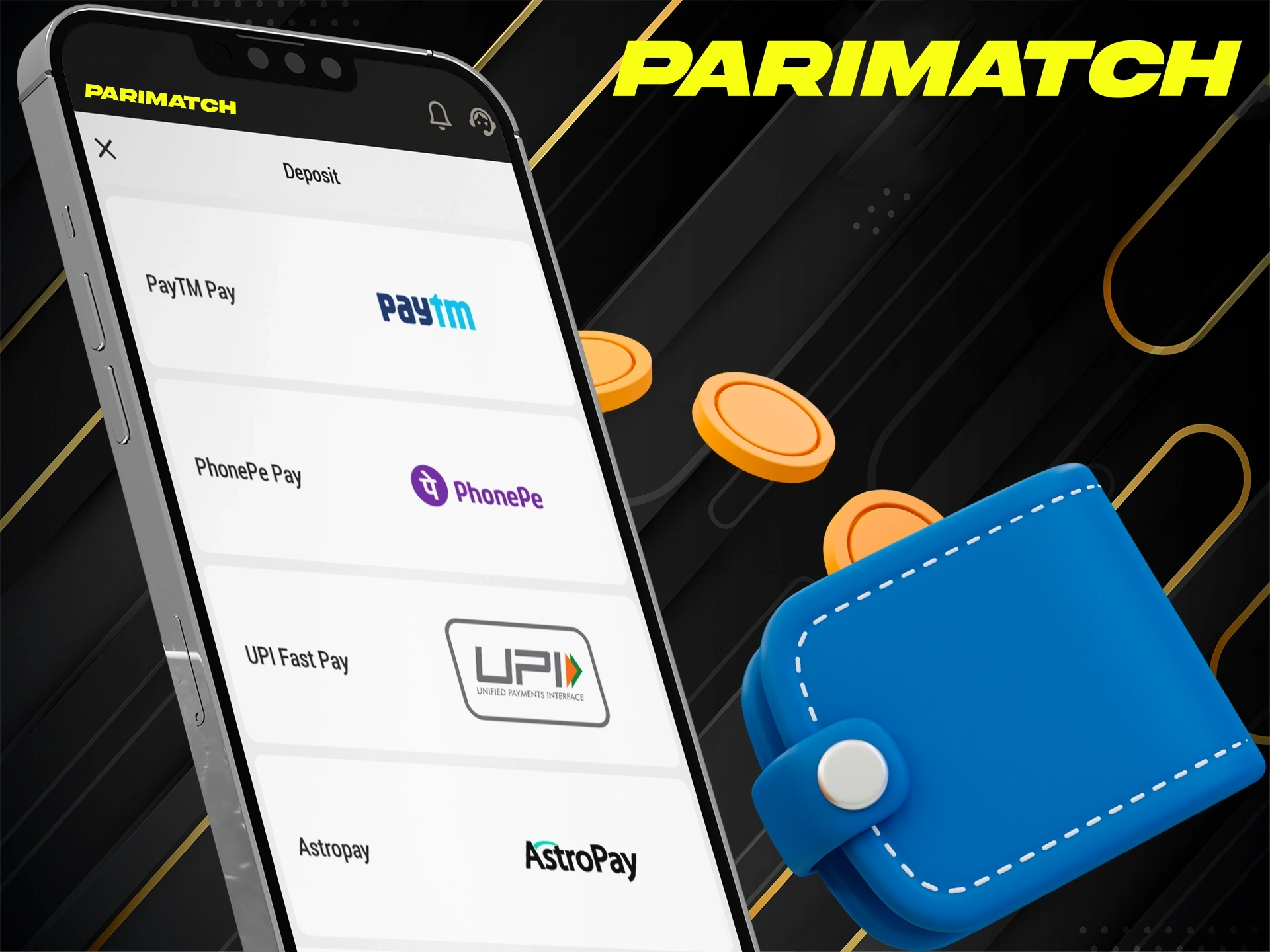 Fund your gaming account using the Parimatch app.