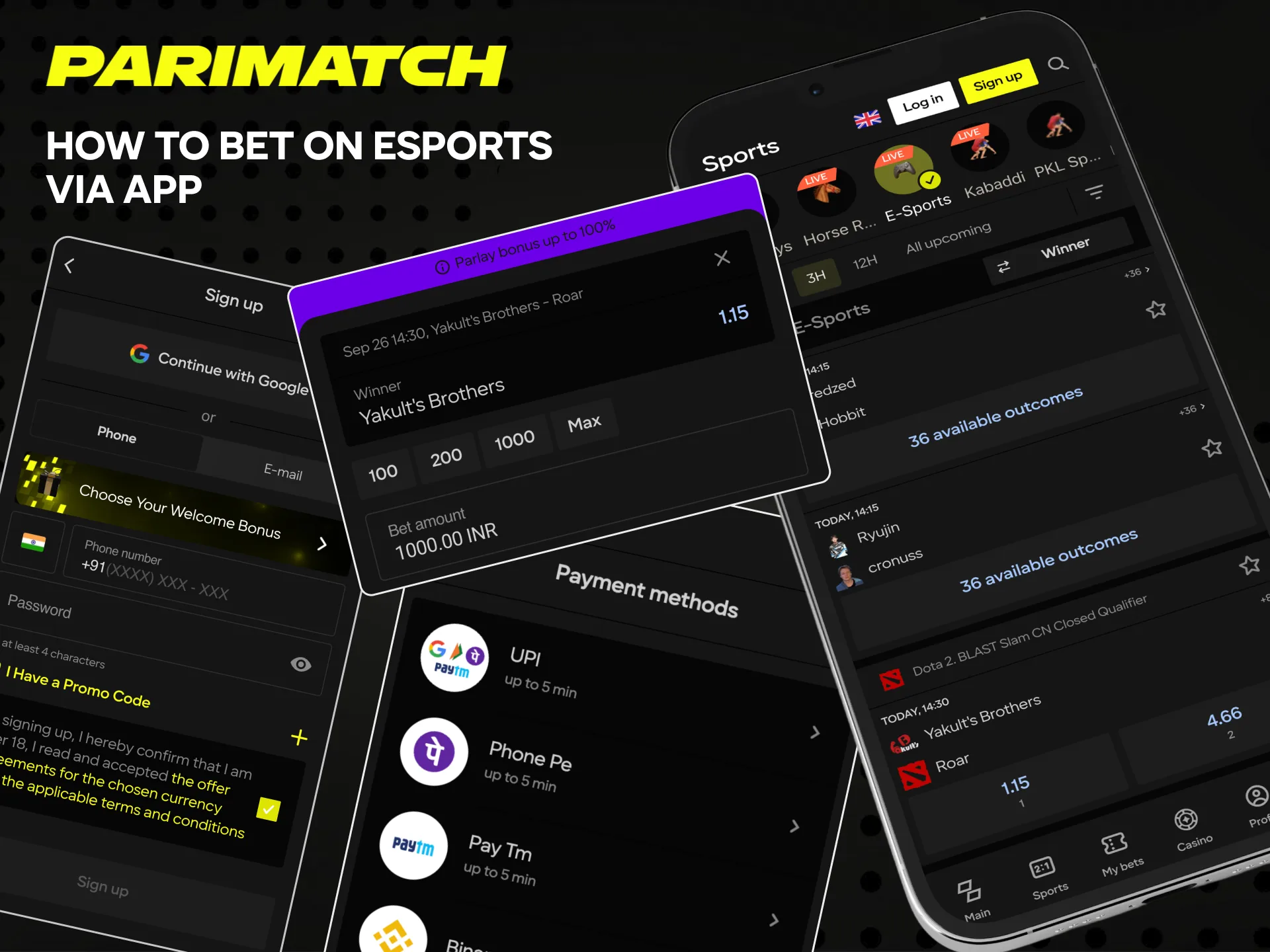 You can start Parimatch eSports betting via mobile app.