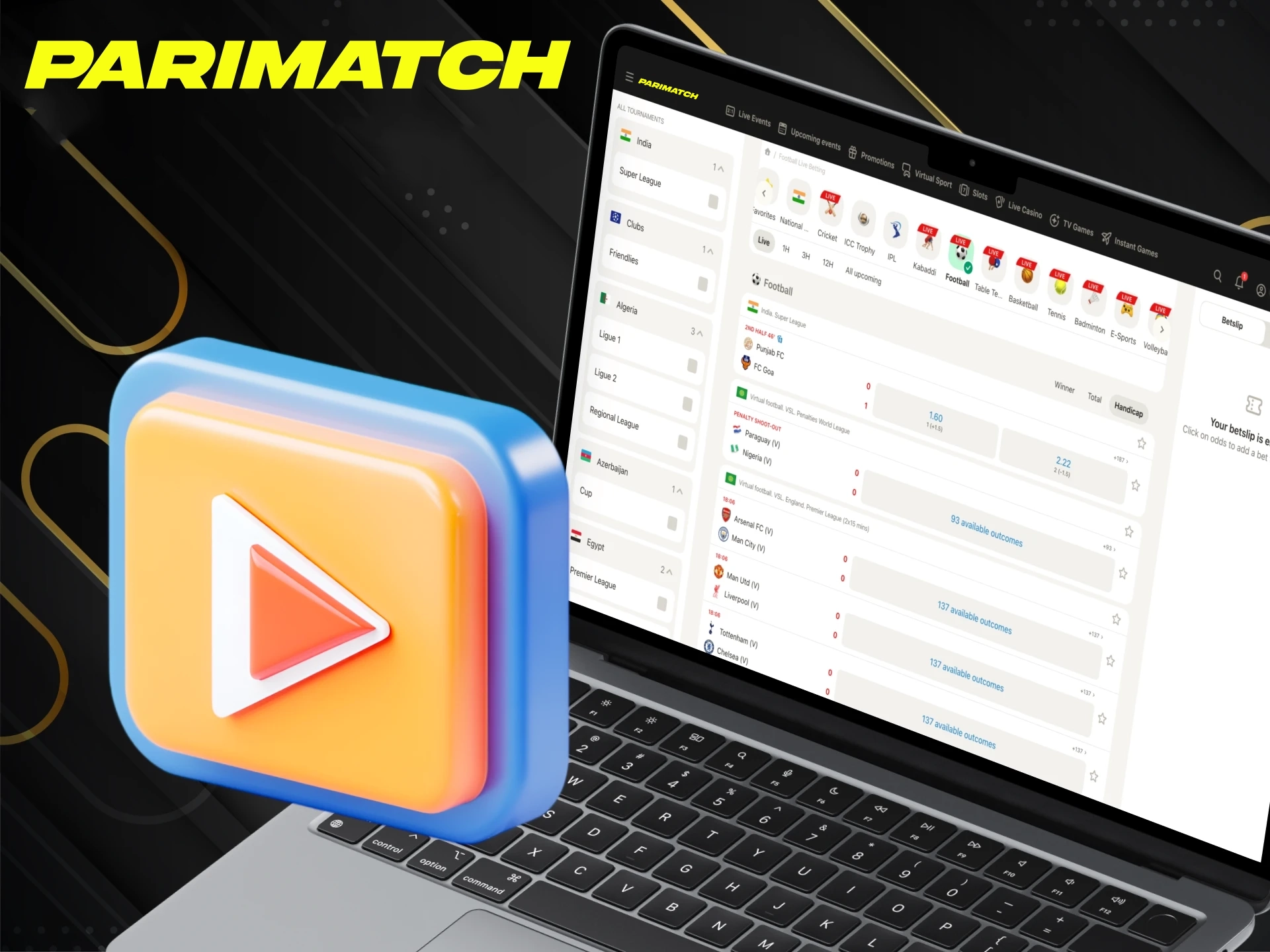 Parimatch platform offers live football betting.