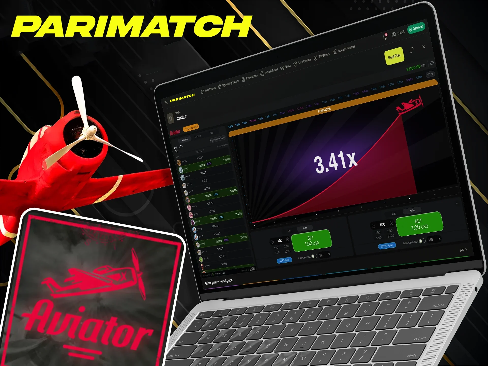 Test your fortune in the Aviator game at Parimatch.