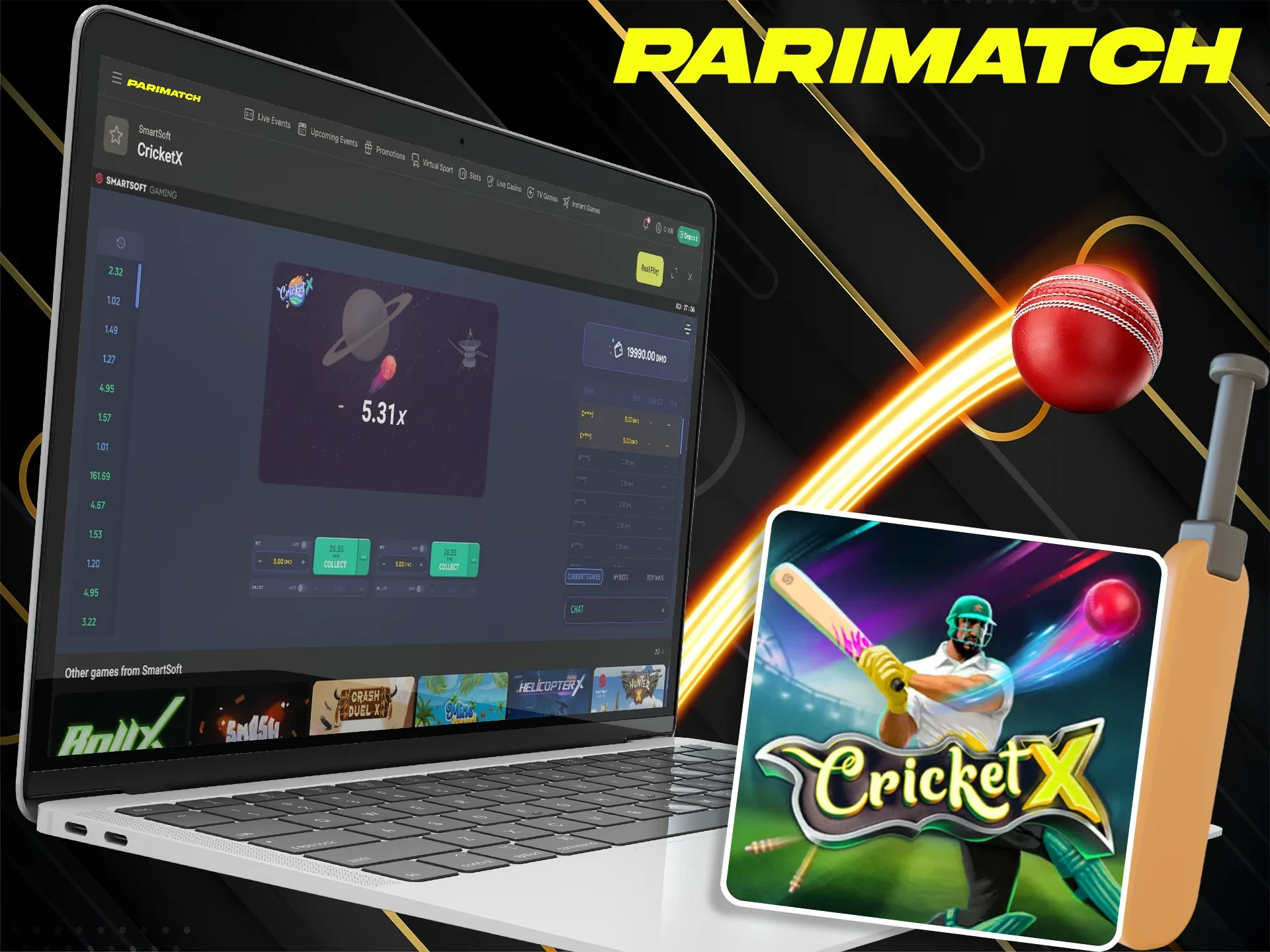 Multiply your bet in the CricketX game at Parimatch.