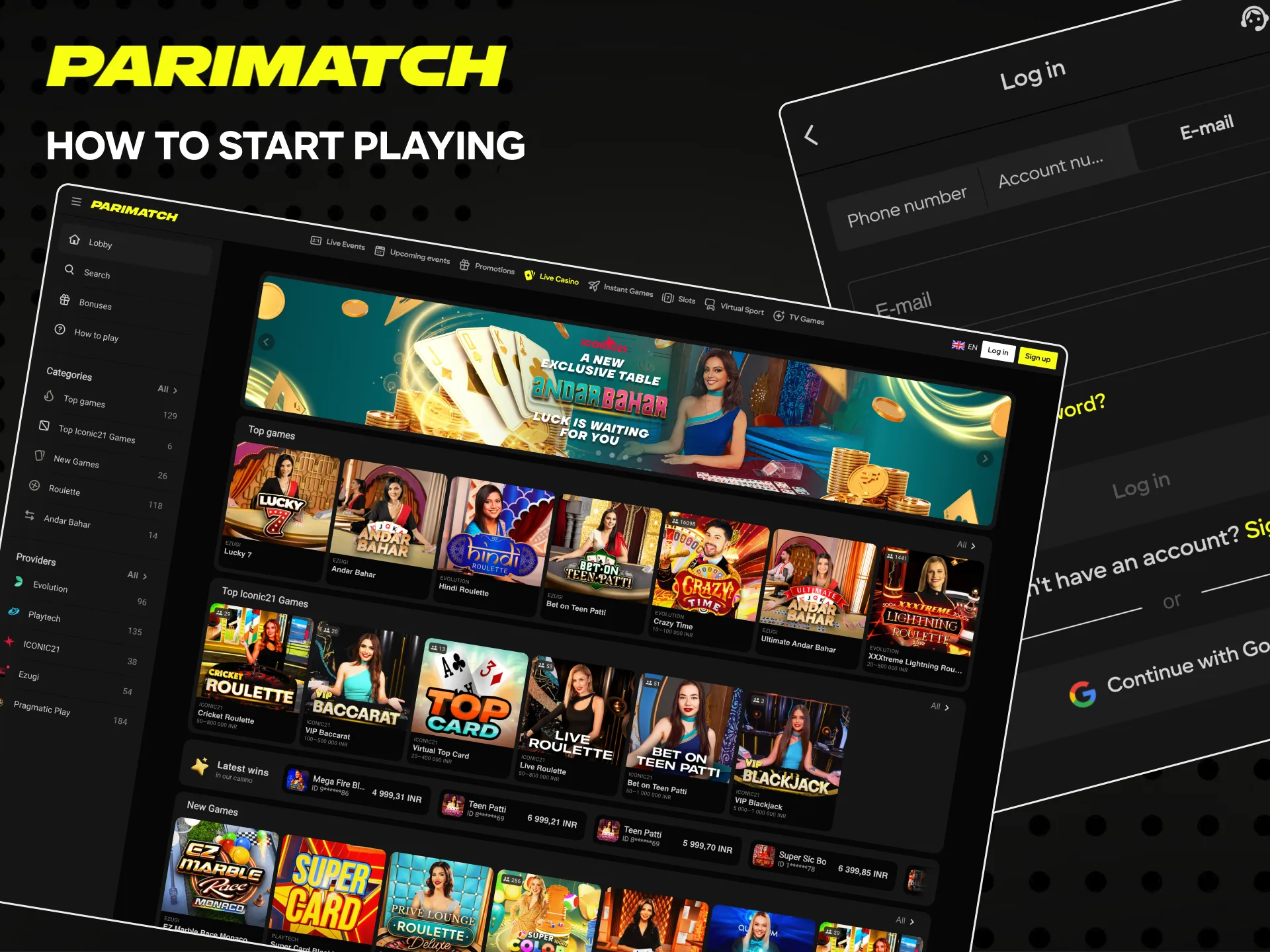 Start playing at Parimatch live casino for real money.