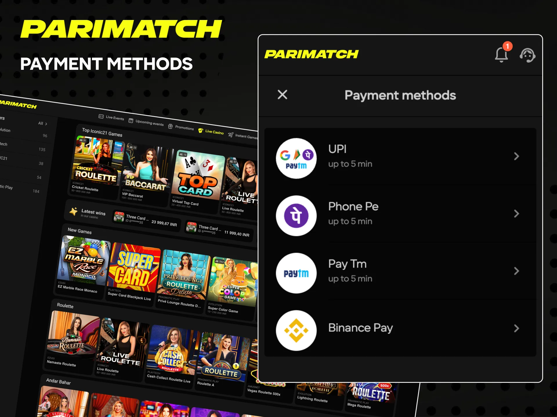 Various payment systems are available on the Parimatch website.