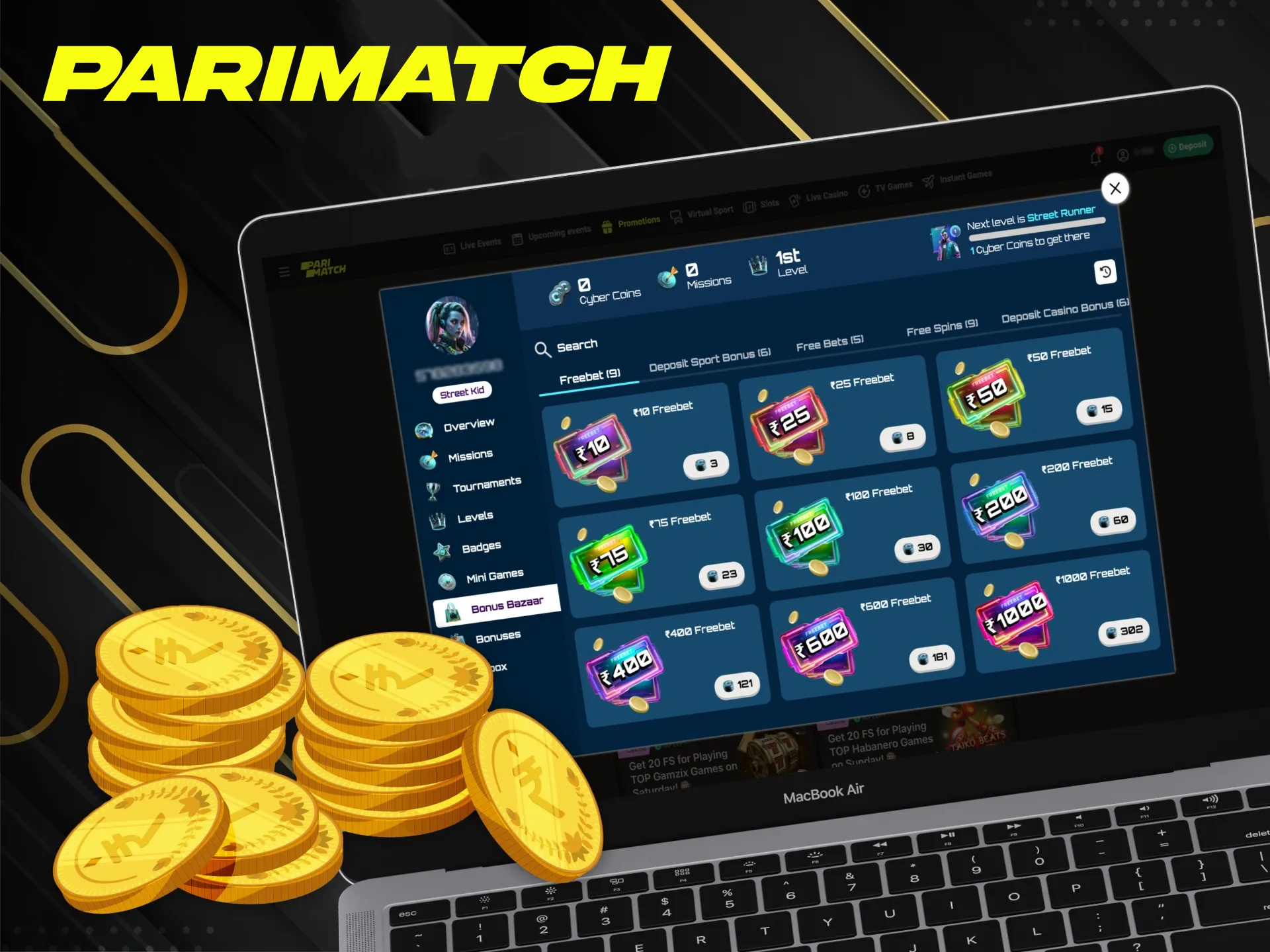 Open access to exclusive Parimatch bonuses by collecting more coins.