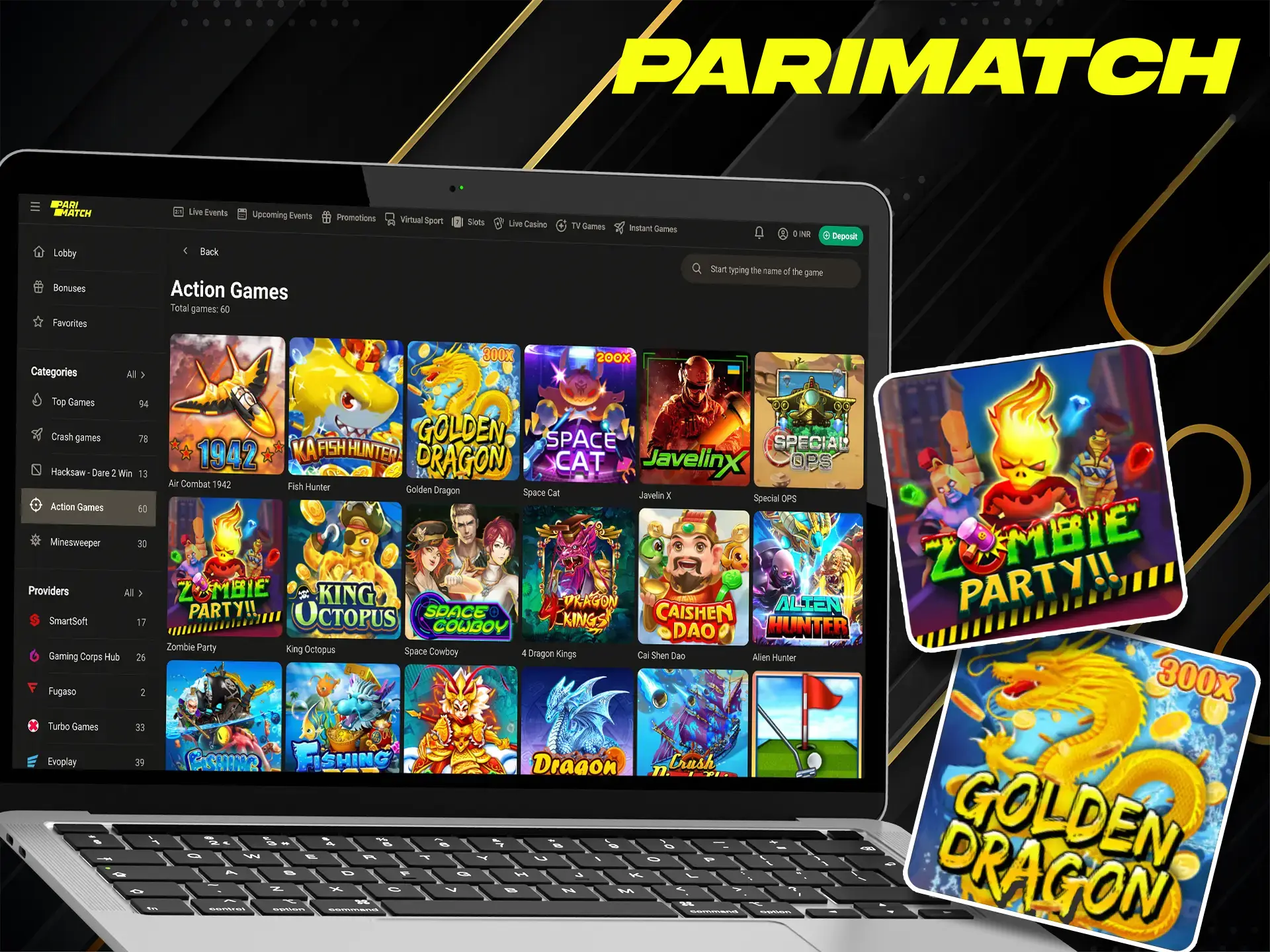 Find the action game for you in Parimatch large catalog.