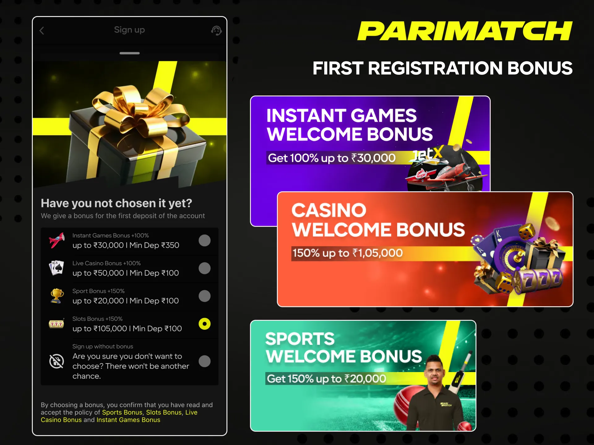 Get a welcome bonus after you sign up at Parimatch.