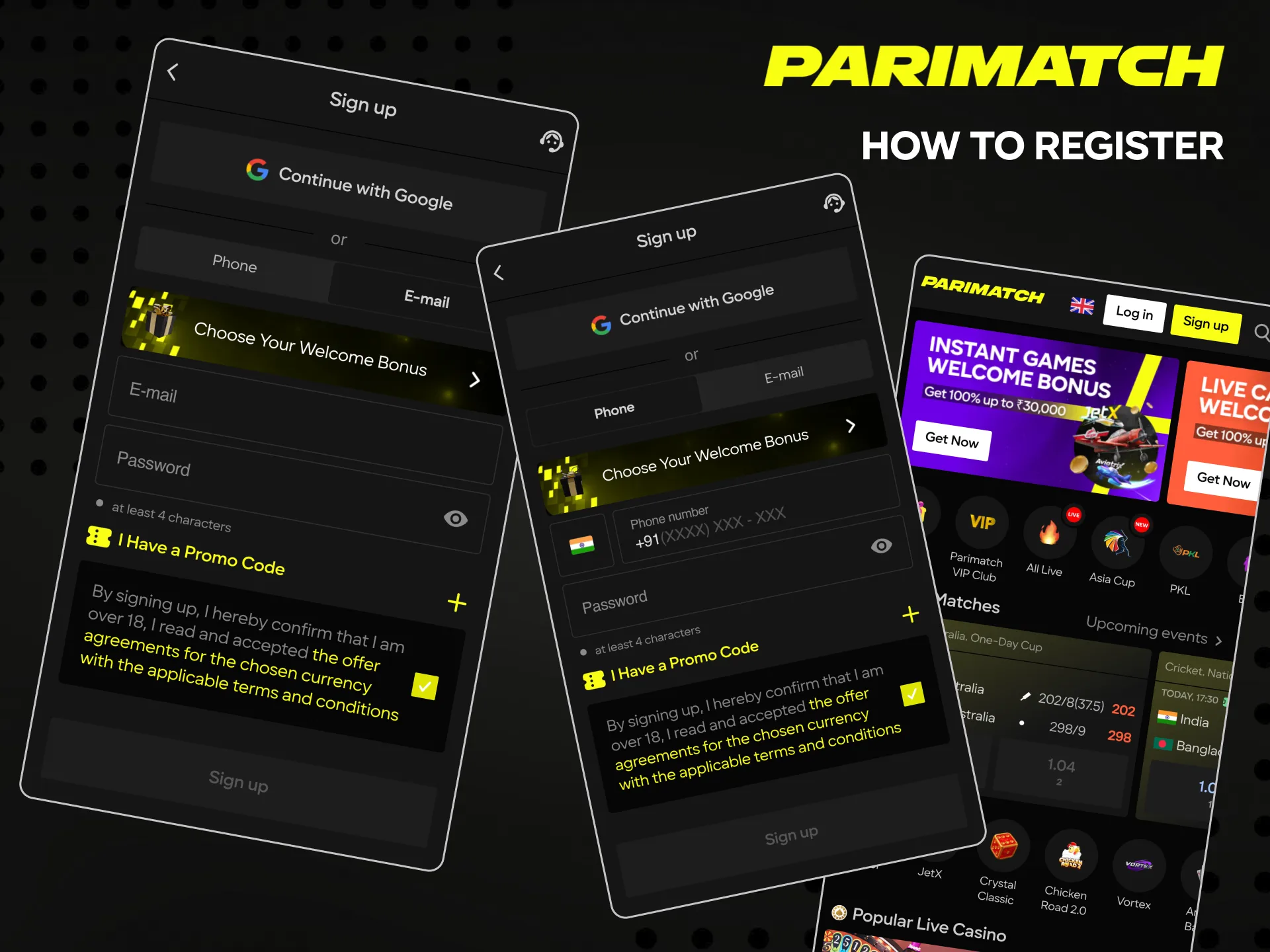 Register an account with Parimatch to start playing.