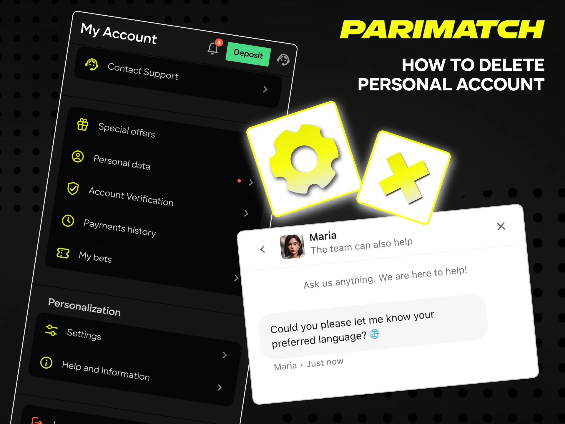 Read how to delete an account at Parimatch.