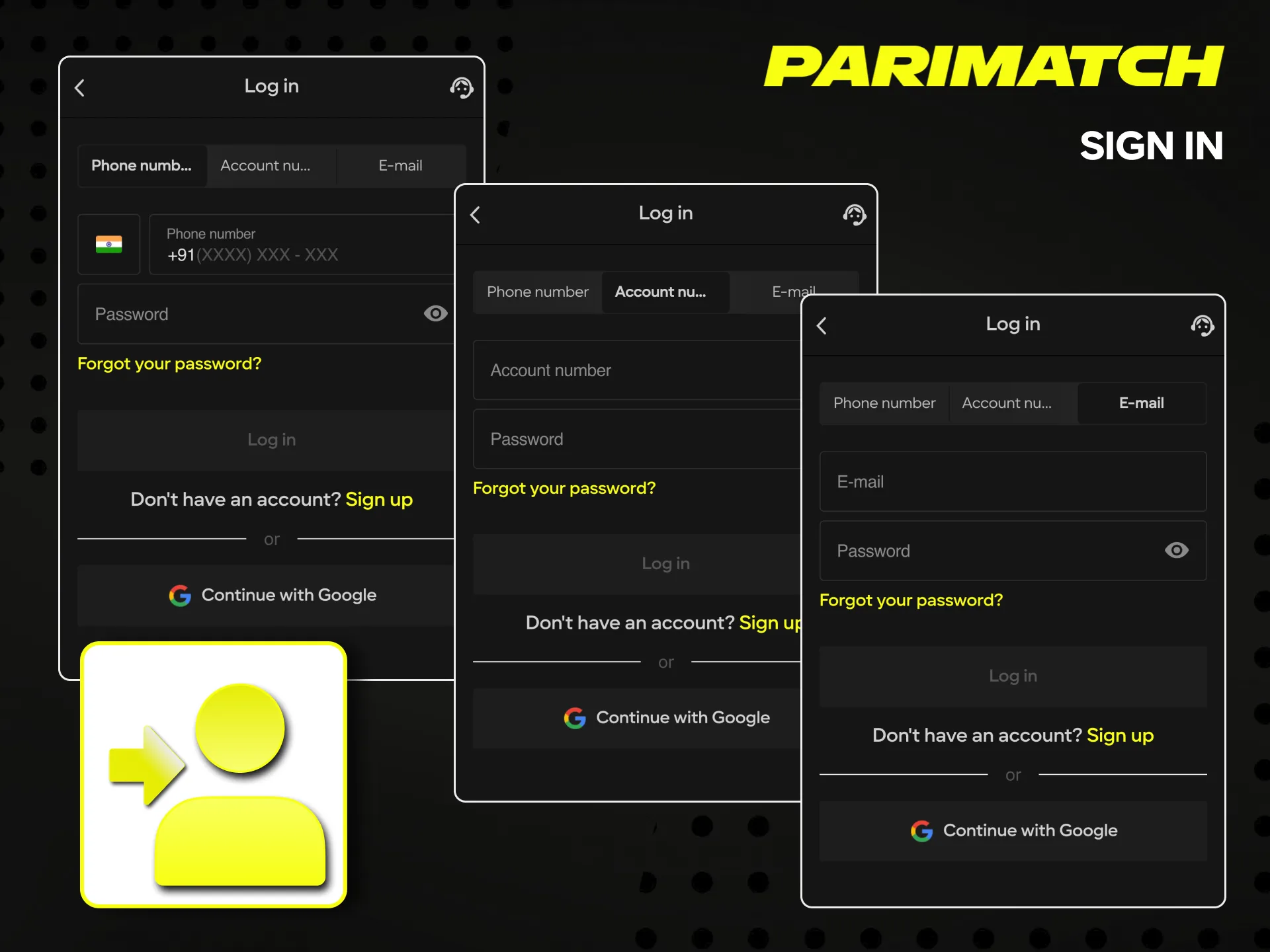 Log in to your Parimatch account to start betting.