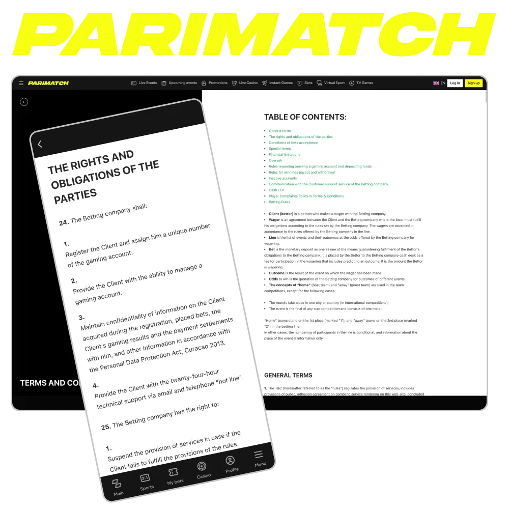 Learn the terms and conditions of Parimatch.