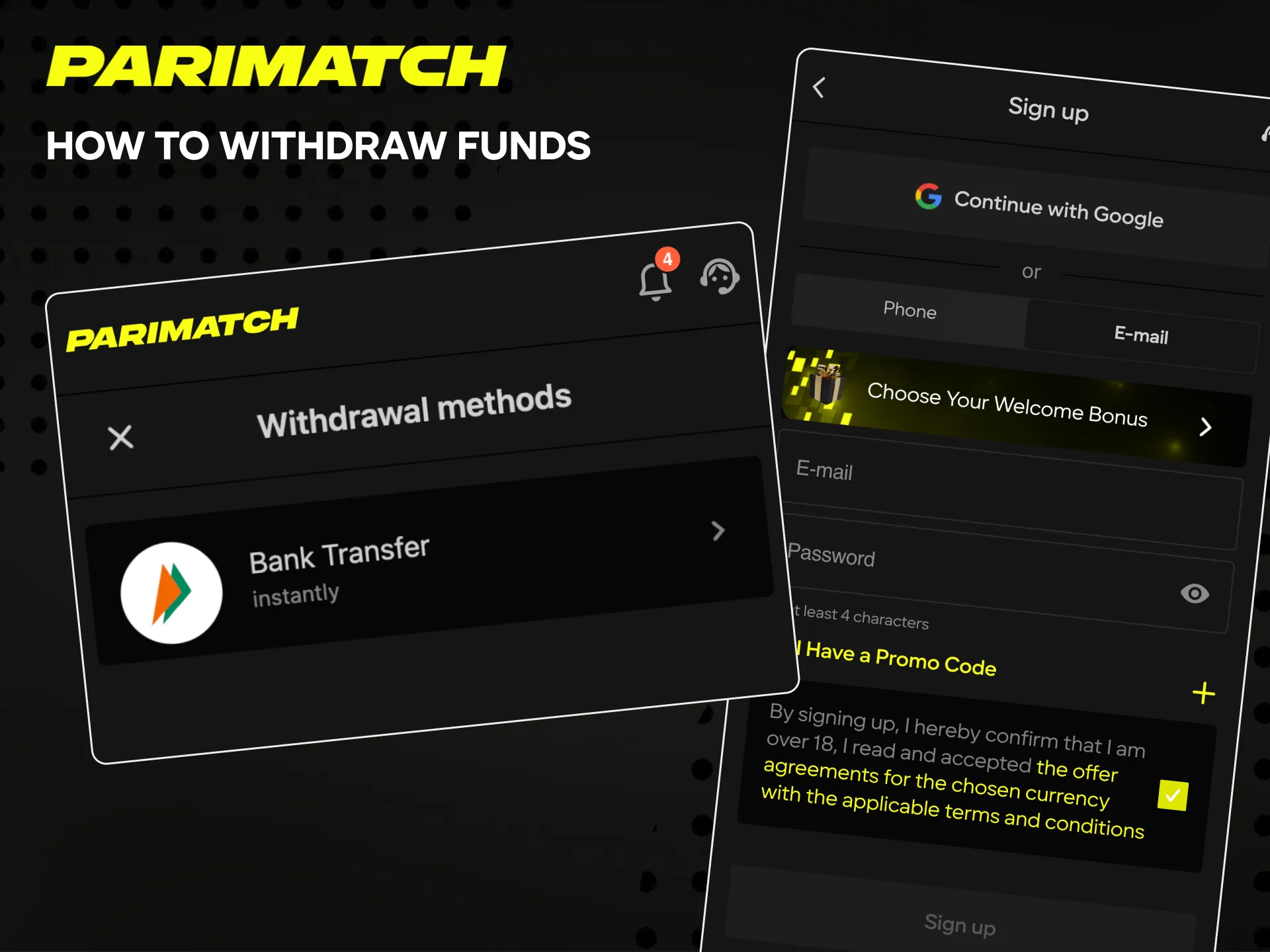 Read about the terms and conditions and withdrawal methods at Parimatch.