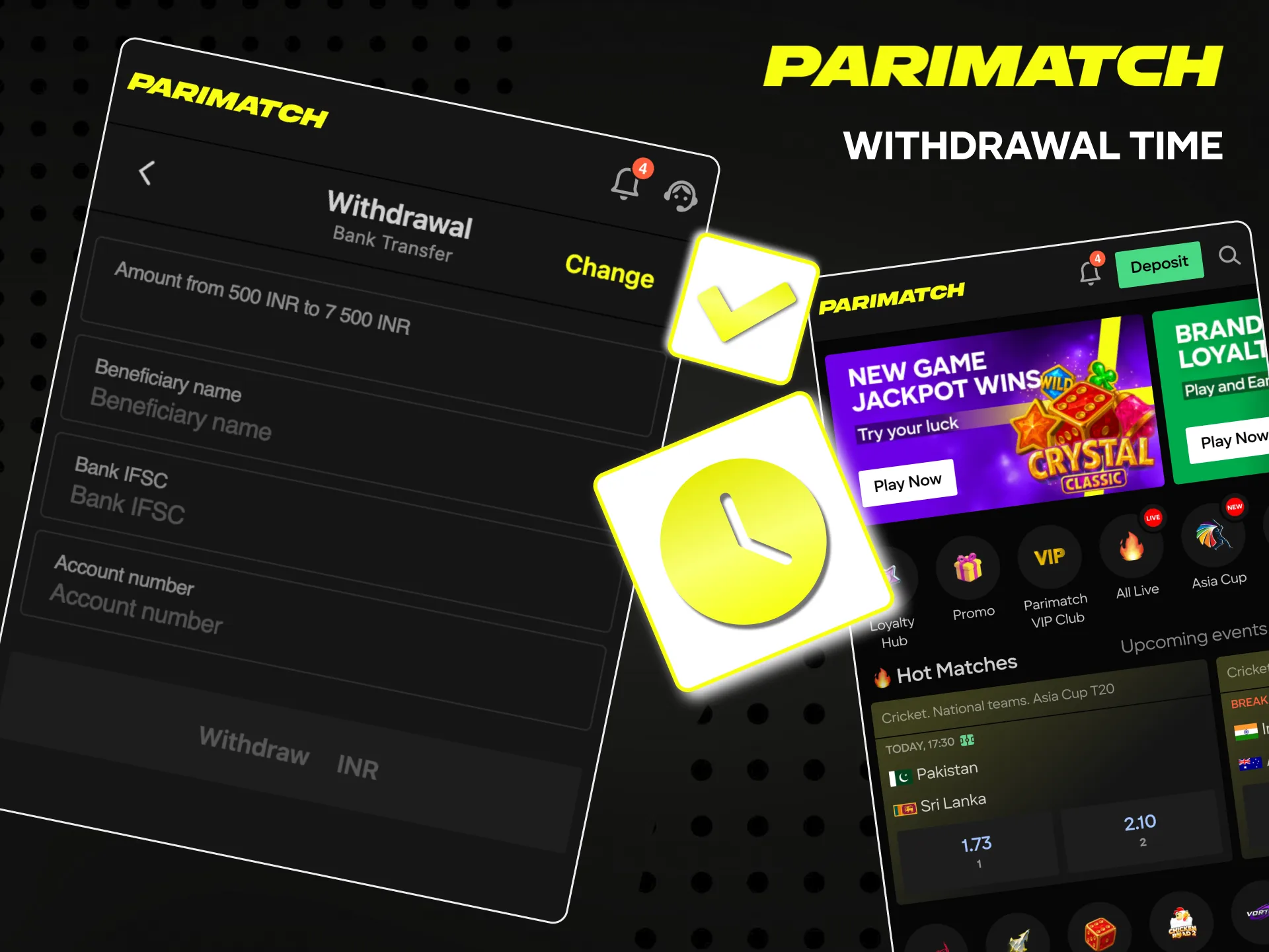 Get your winnings in no time from Parimatch.