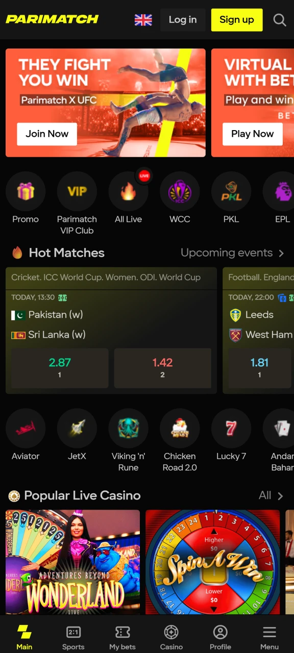 Start placing bets and playing through the Parimatch app.