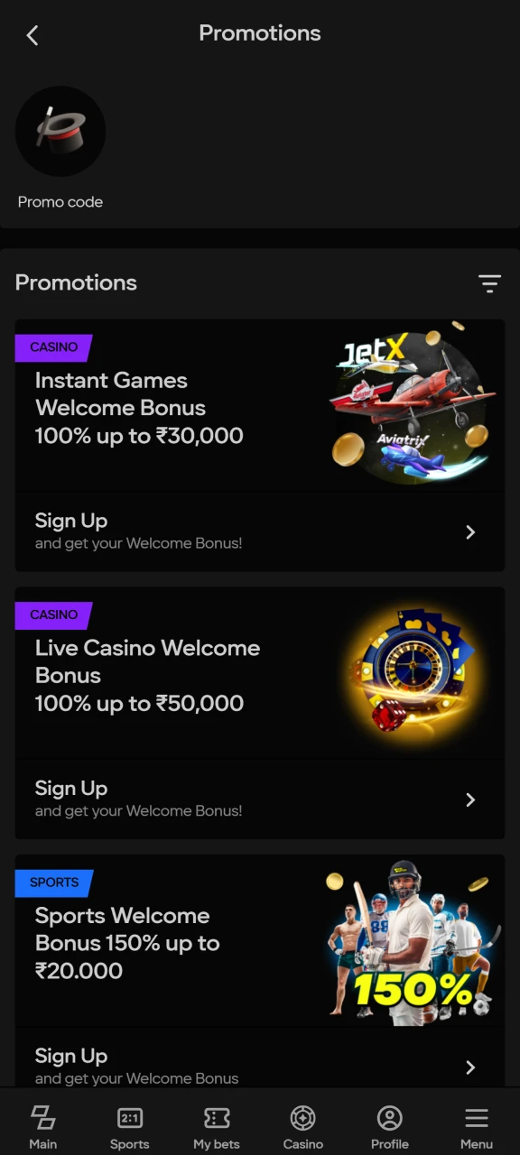 Check out the promotions available at Parimatch.