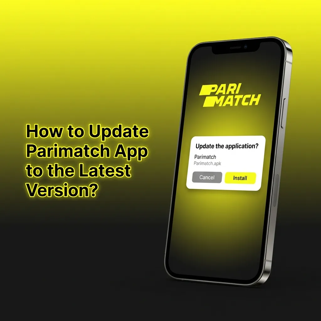 Smartphone screen showing Parimatch app update notification with download and install buttons